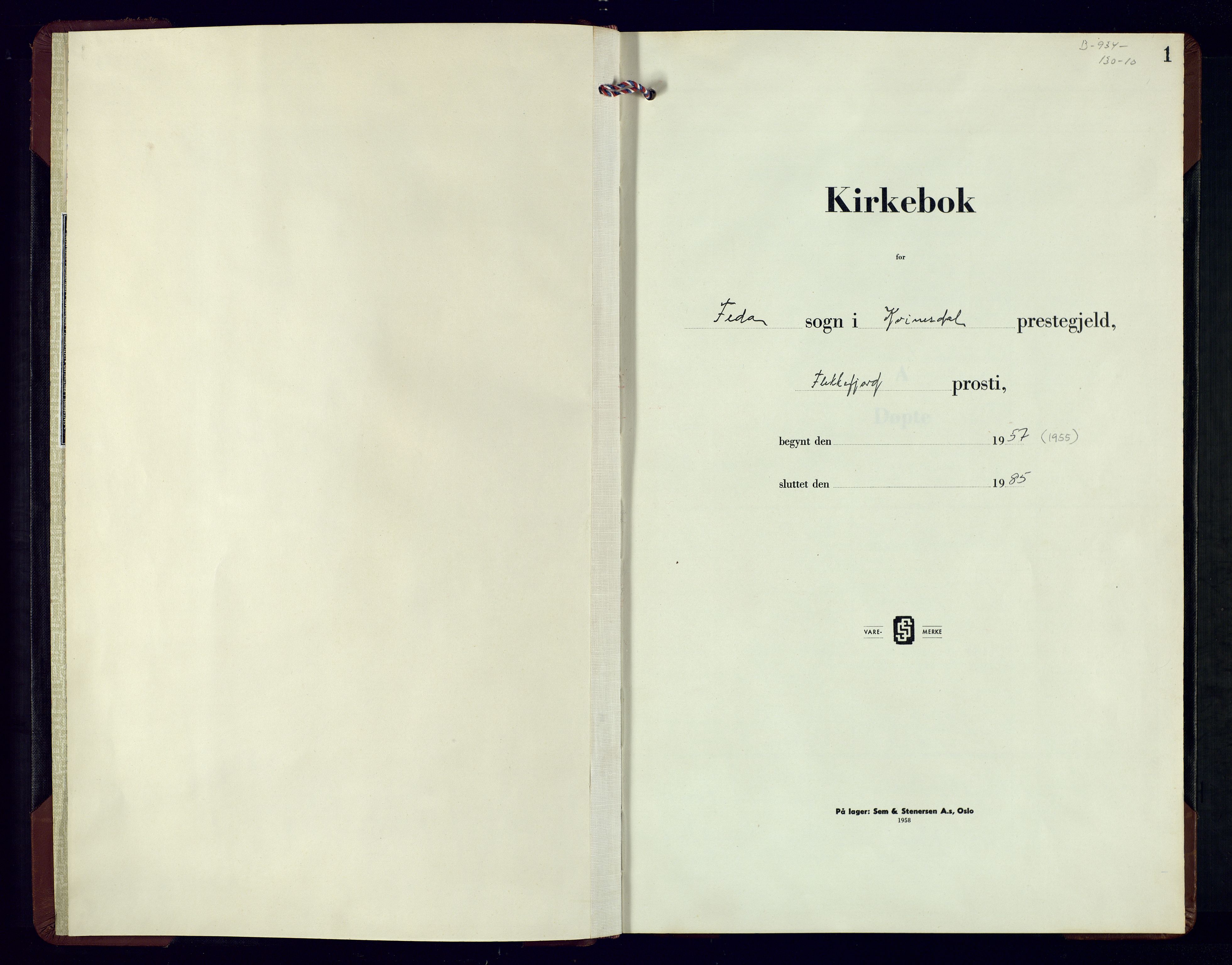 Kvinesdal sokneprestkontor, AV/SAK-1111-0026/F/Fb/Fba/L0007: Parish register (copy) no. B 7, 1955-1985, p. 1