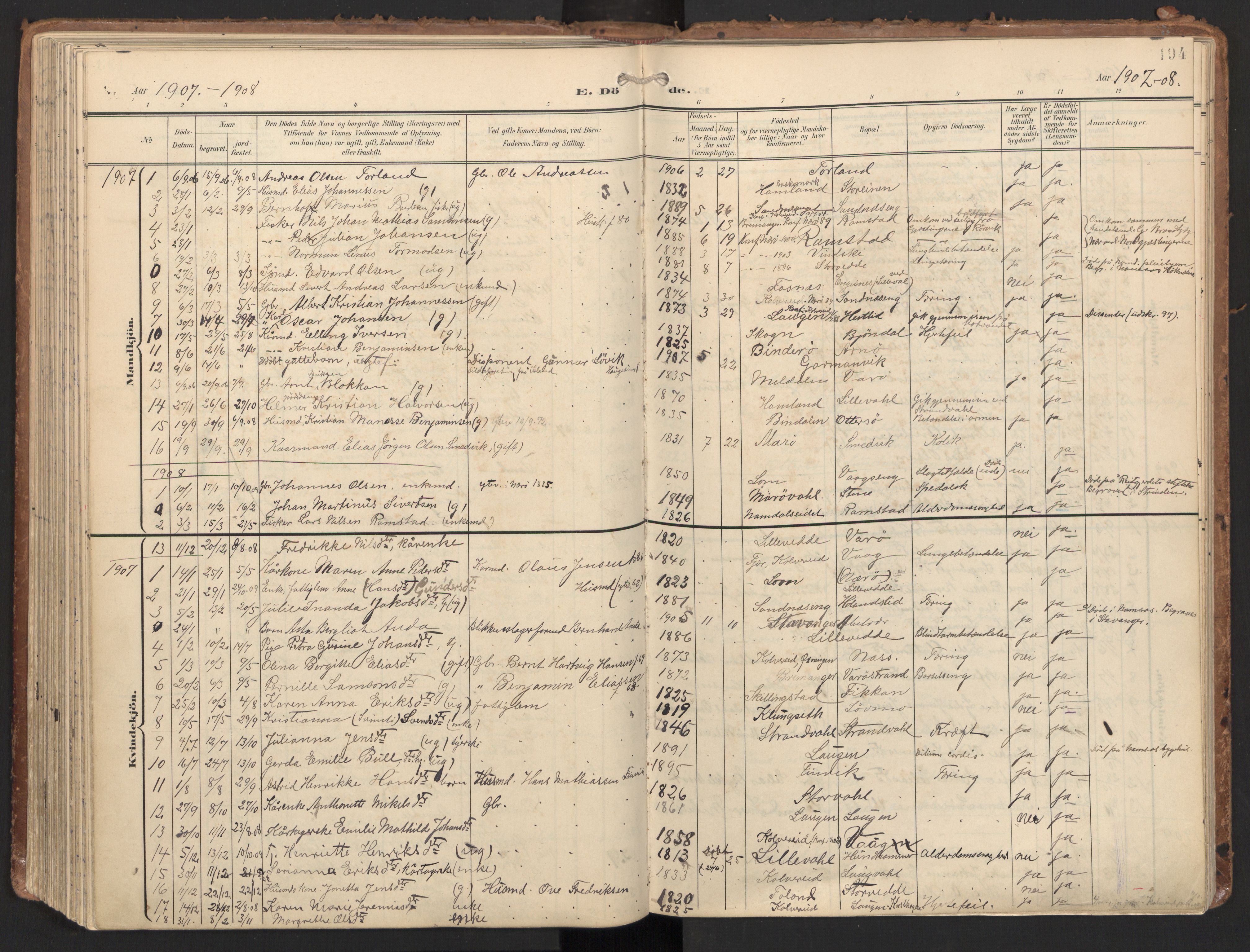 Ministerialprotokoller, klokkerbøker og fødselsregistre - Nord-Trøndelag, SAT/A-1458/784/L0677: Parish register (official) no. 784A12, 1900-1920, p. 194