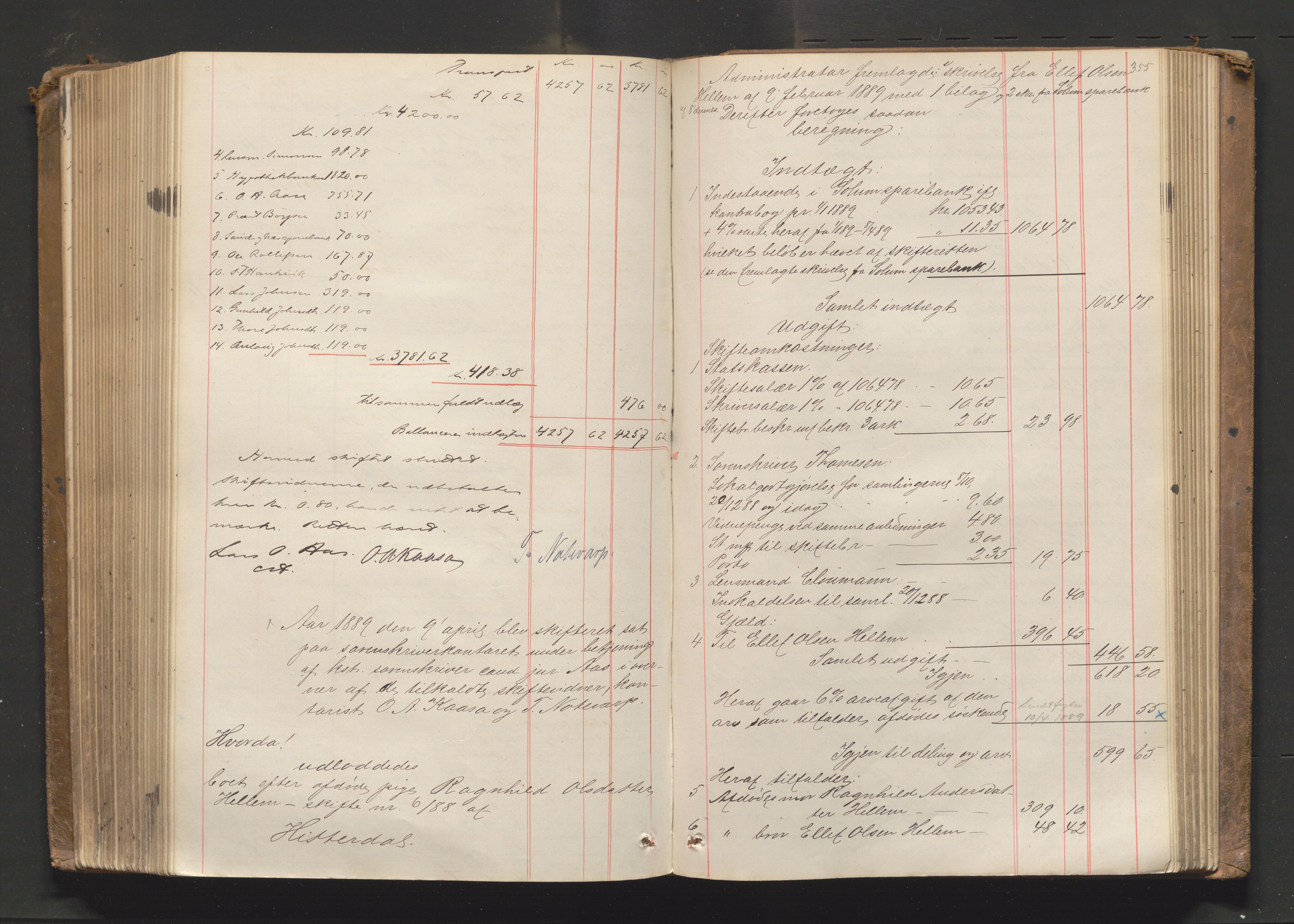 Nedre Telemark sorenskriveri, AV/SAKO-A-135/H/Hb/Hbe/L0003: Skifteutlodningsprotokoll, 1878-1892, p. 354b-355a