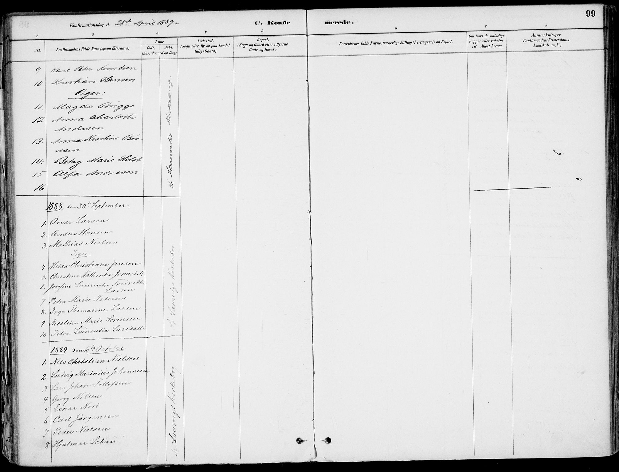 Larvik kirkebøker, AV/SAKO-A-352/F/Fb/L0004: Parish register (official) no. II 4, 1884-1902, p. 99