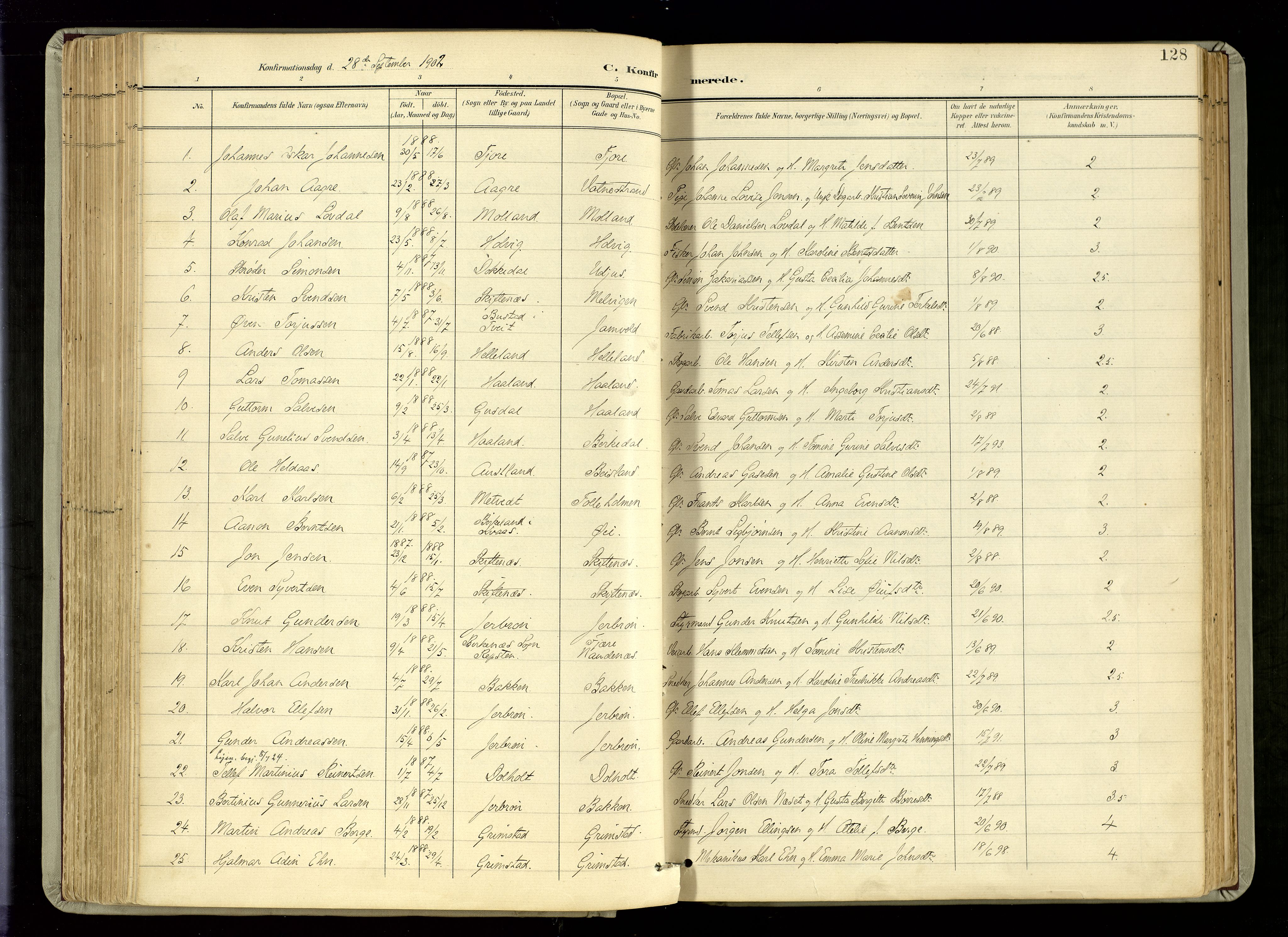 Hommedal sokneprestkontor, SAK/1111-0023/F/Fa/Fab/L0007: Parish register (official) no. A 7, 1898-1924, p. 128