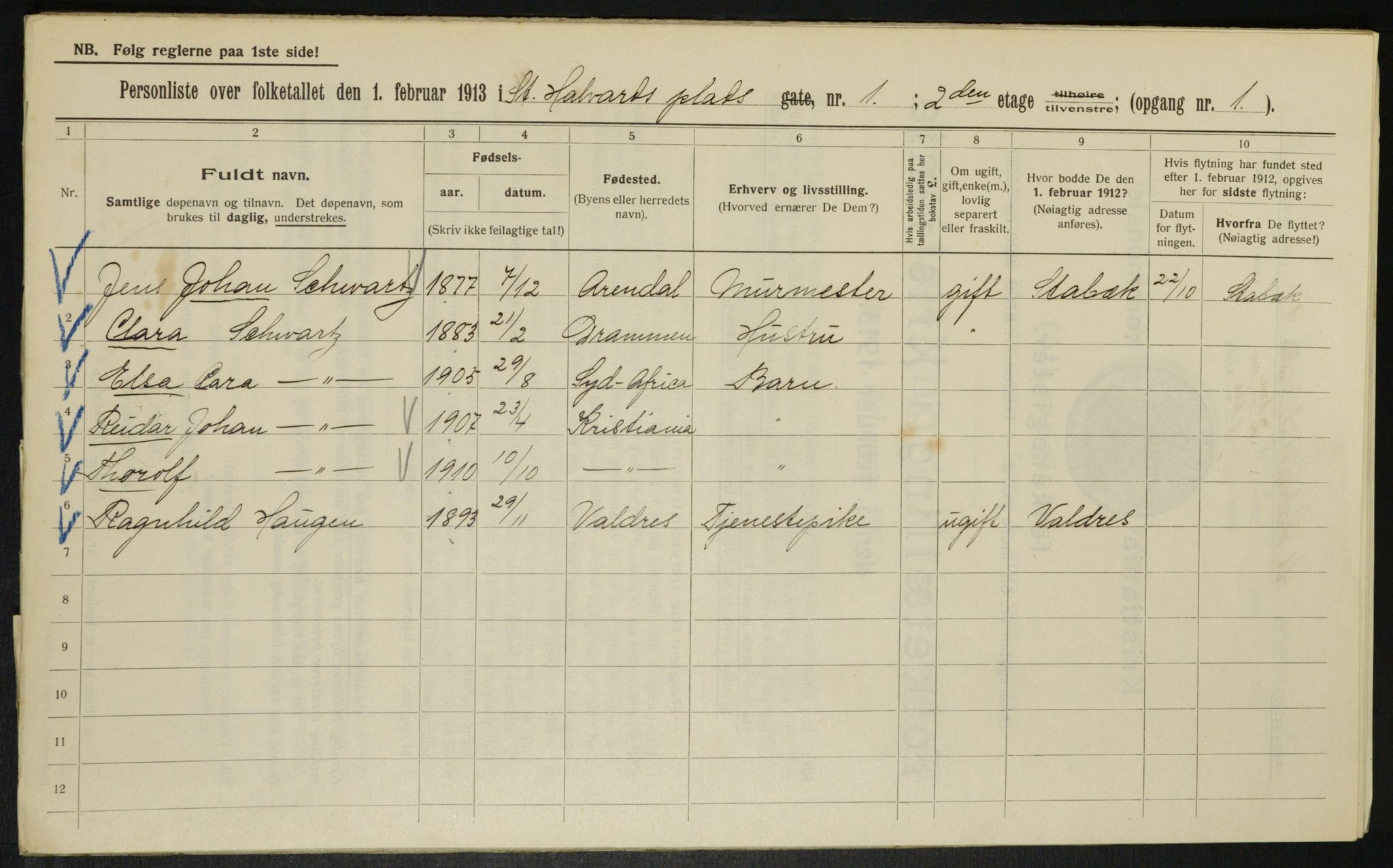 OBA, Municipal Census 1913 for Kristiania, 1913, p. 87902