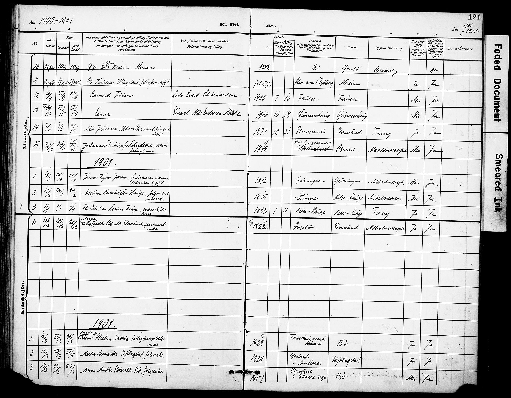 Torvastad sokneprestkontor, SAST/A -101857/H/Ha/Haa/L0017: Parish register (official) no. A 16, 1899-1911, p. 121