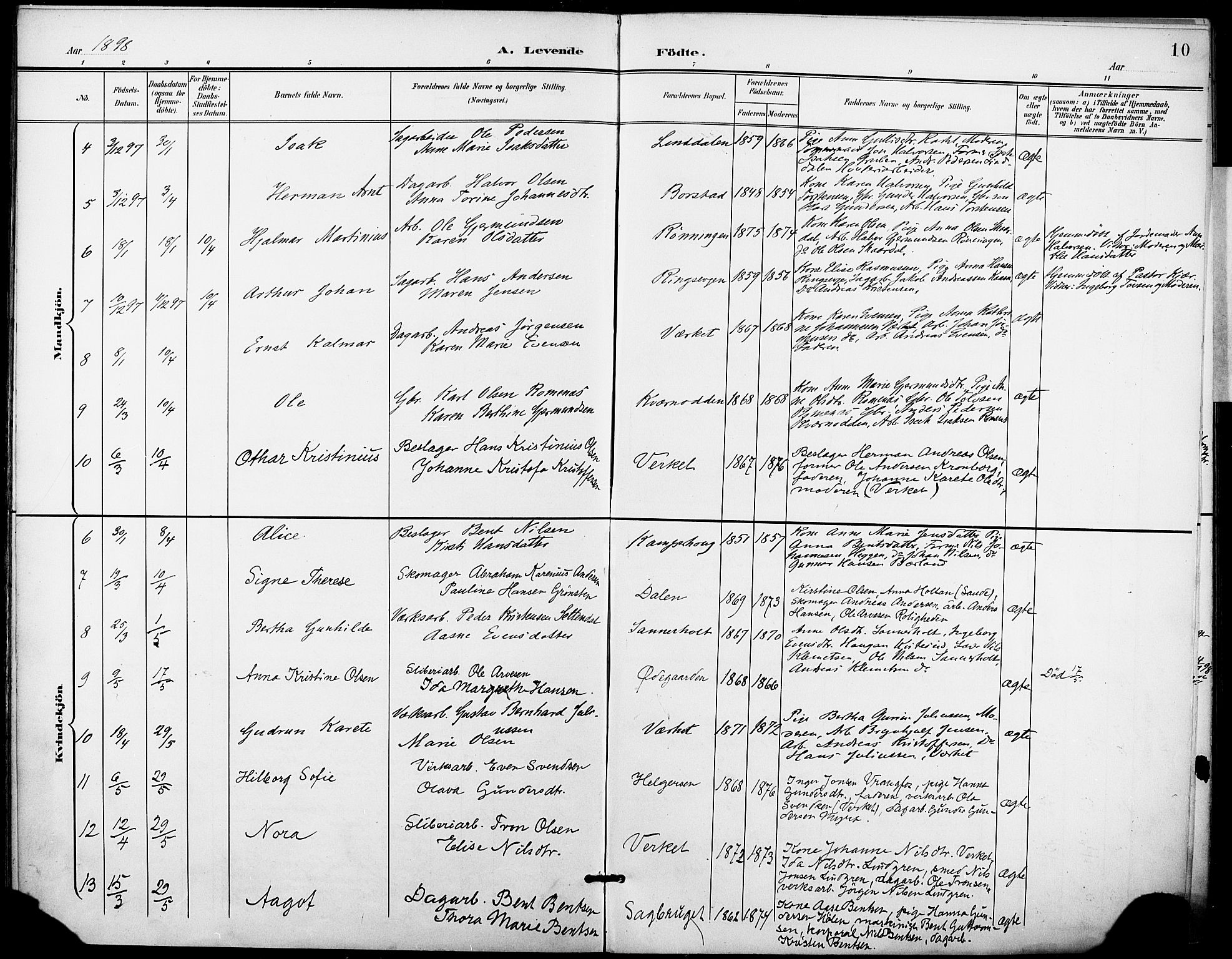 Holla kirkebøker, AV/SAKO-A-272/F/Fa/L0010: Parish register (official) no. 10, 1897-1907, p. 10