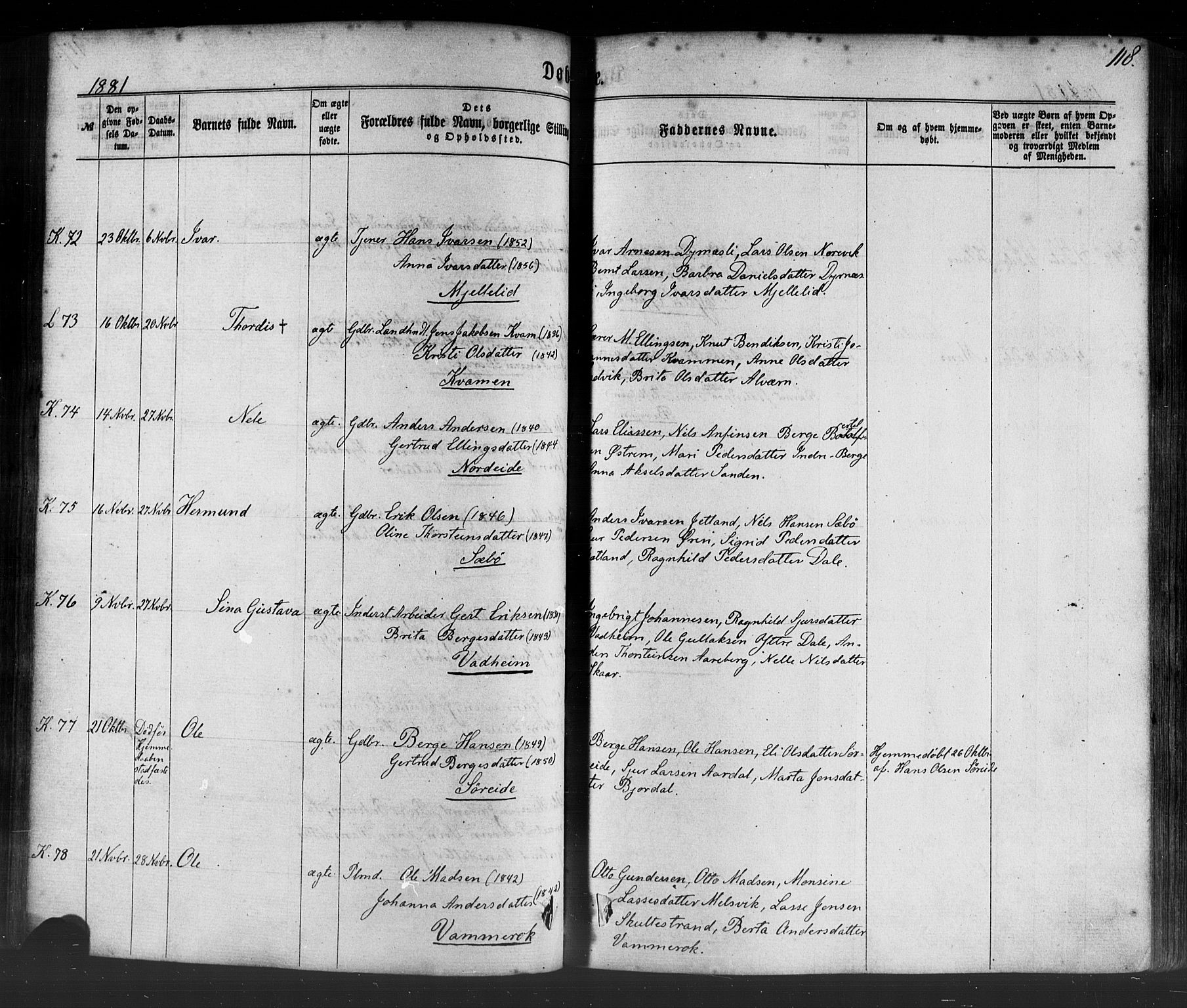 Lavik sokneprestembete, AV/SAB-A-80901: Parish register (official) no. A 4, 1864-1881, p. 118