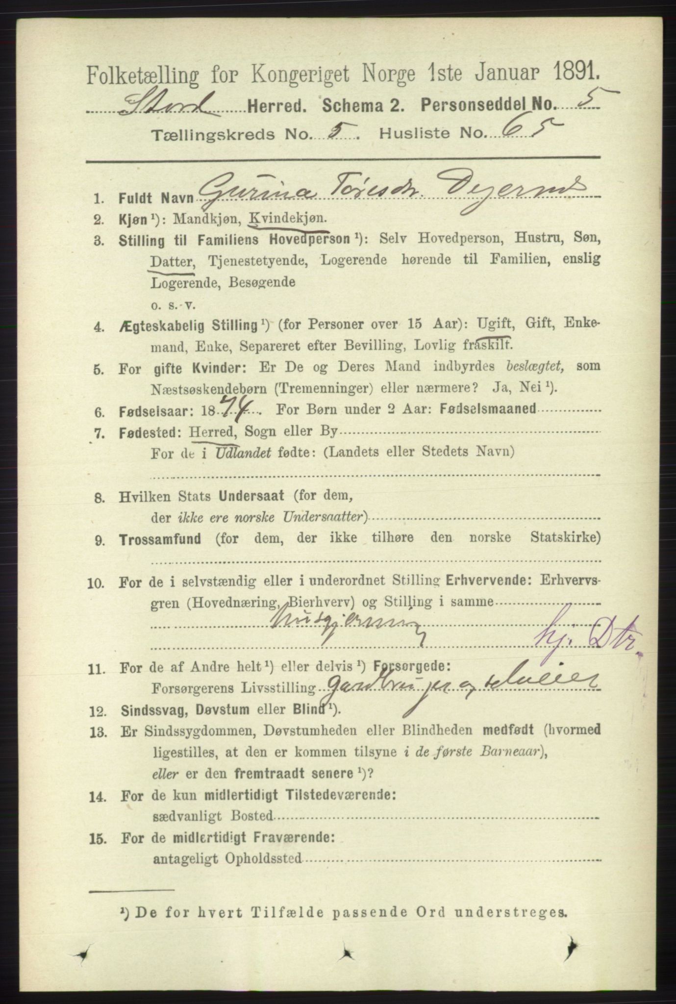 RA, 1891 census for 1221 Stord, 1891, p. 2026