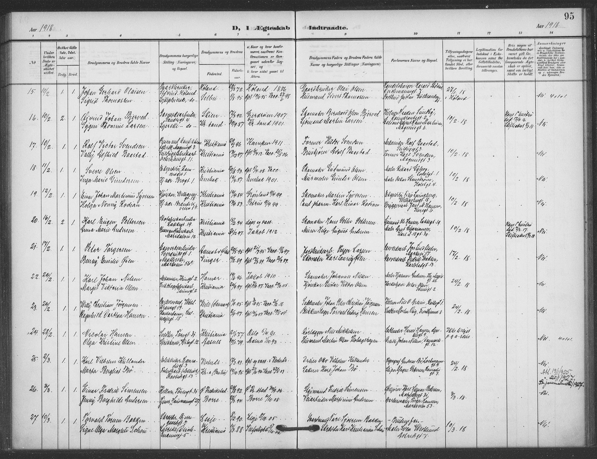 Jakob prestekontor Kirkebøker, AV/SAO-A-10850/F/Fa/L0010: Parish register (official) no. 10, 1908-1922, p. 95