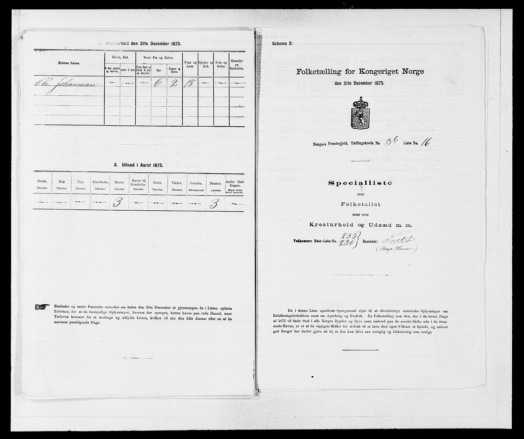 SAB, 1875 census for 1261P Manger, 1875, p. 505