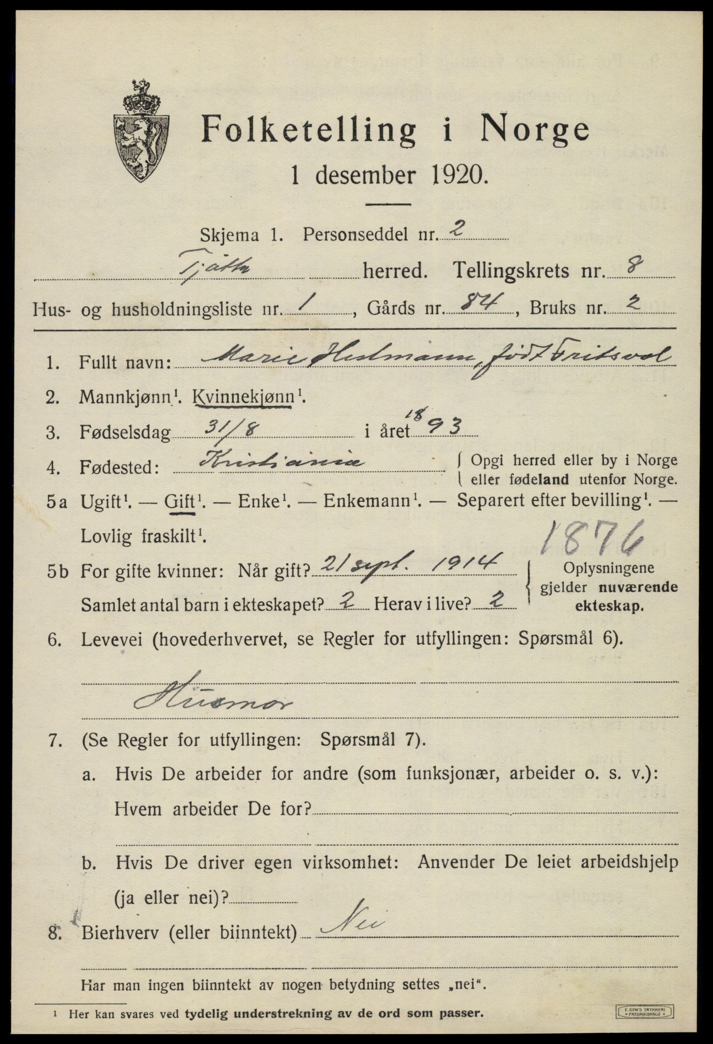 SAT, 1920 census for Tjøtta, 1920, p. 3423