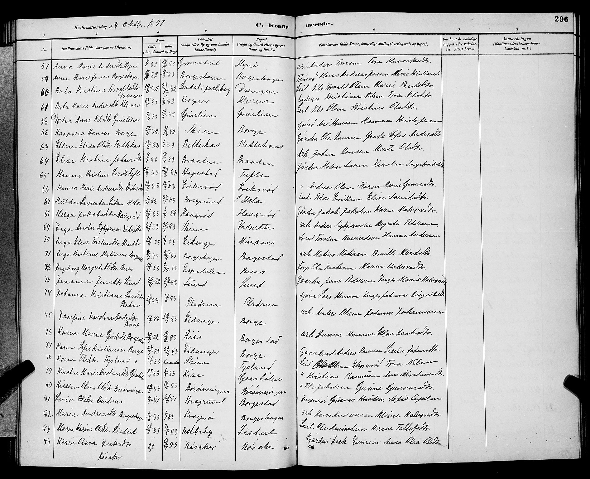 Gjerpen kirkebøker, SAKO/A-265/G/Ga/L0002: Parish register (copy) no. I 2, 1883-1900, p. 296