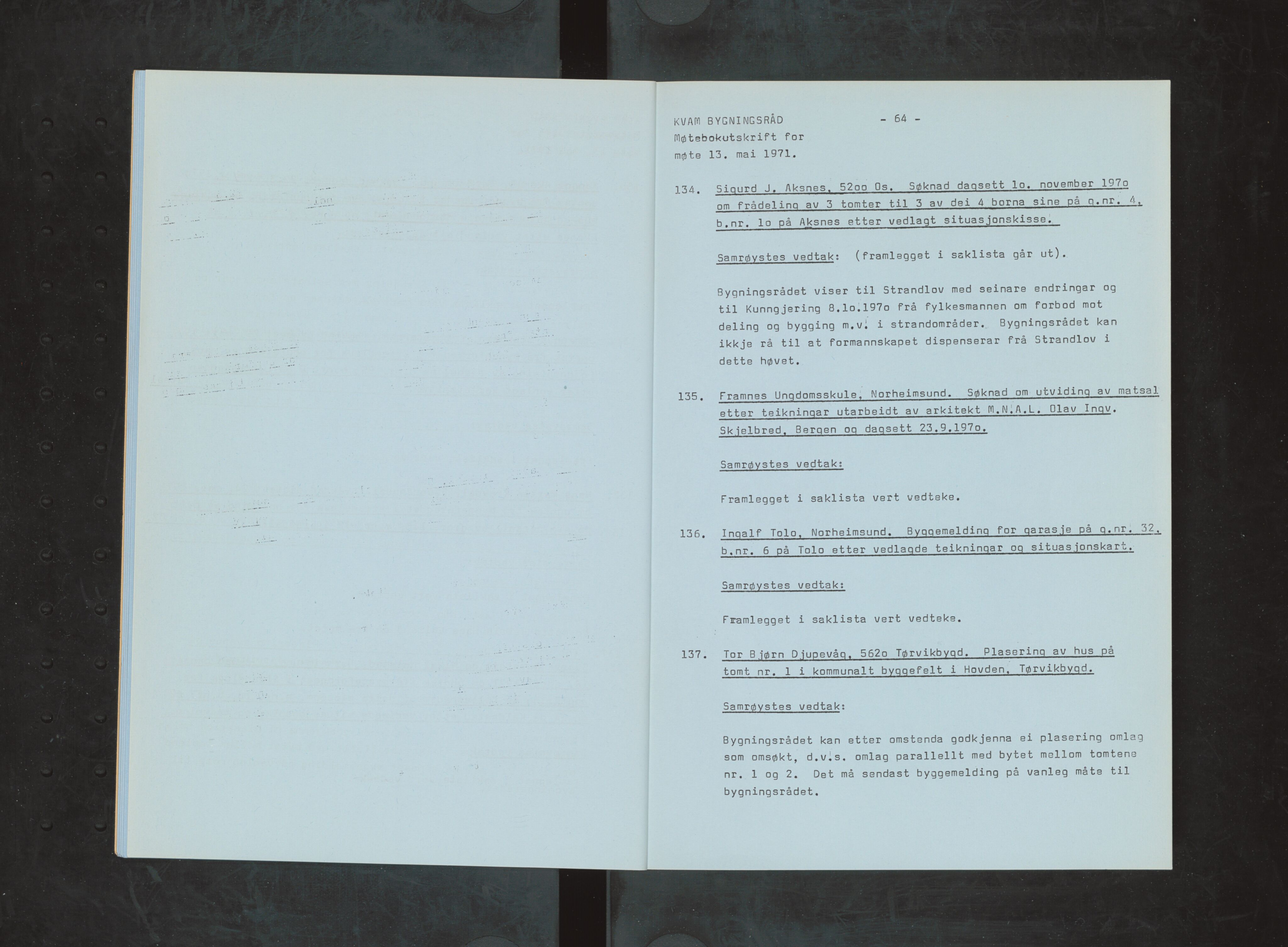 Kvam herad. Bygningsrådet, IKAH/1238-511/A/Ab/L0015: Utskrift av møtebok for Kvam bygningsråd, 1971