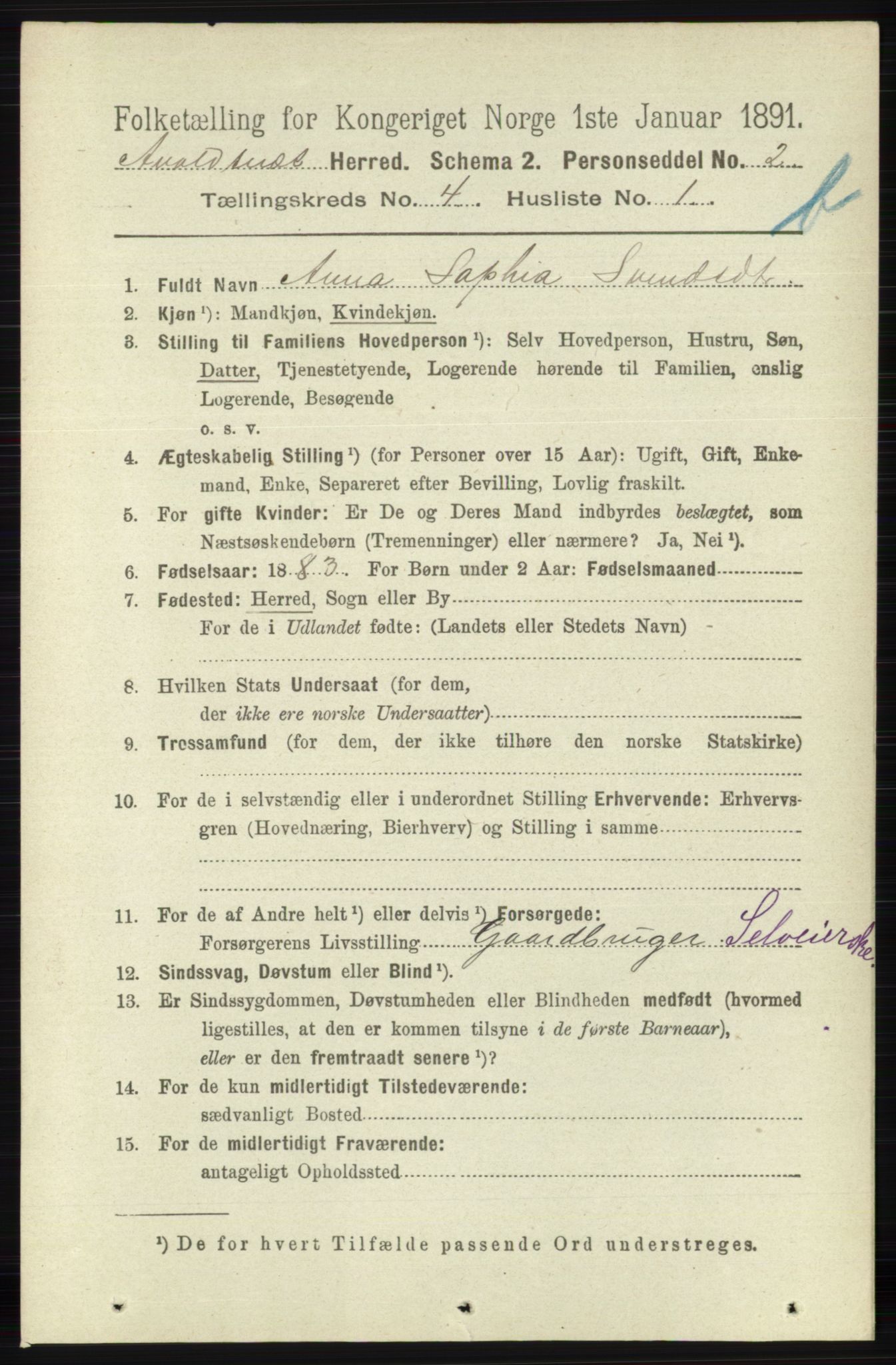 RA, 1891 census for 1147 Avaldsnes, 1891, p. 2825