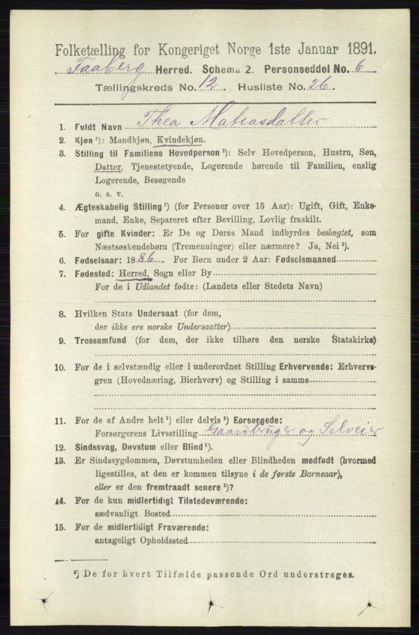 RA, 1891 census for 0524 Fåberg, 1891, p. 4903