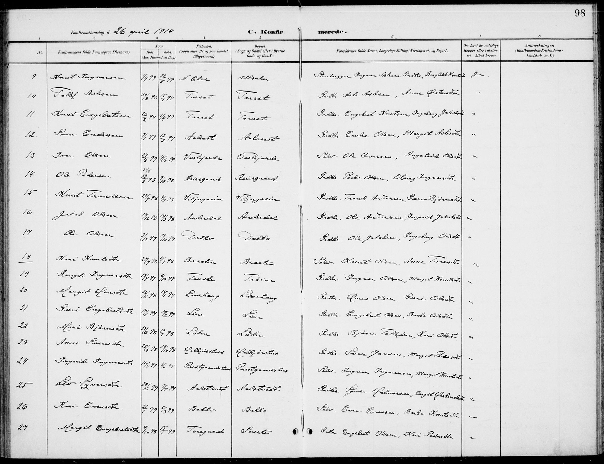 Gol kirkebøker, AV/SAKO-A-226/F/Fb/L0002: Parish register (official) no. II 2, 1900-1921, p. 98