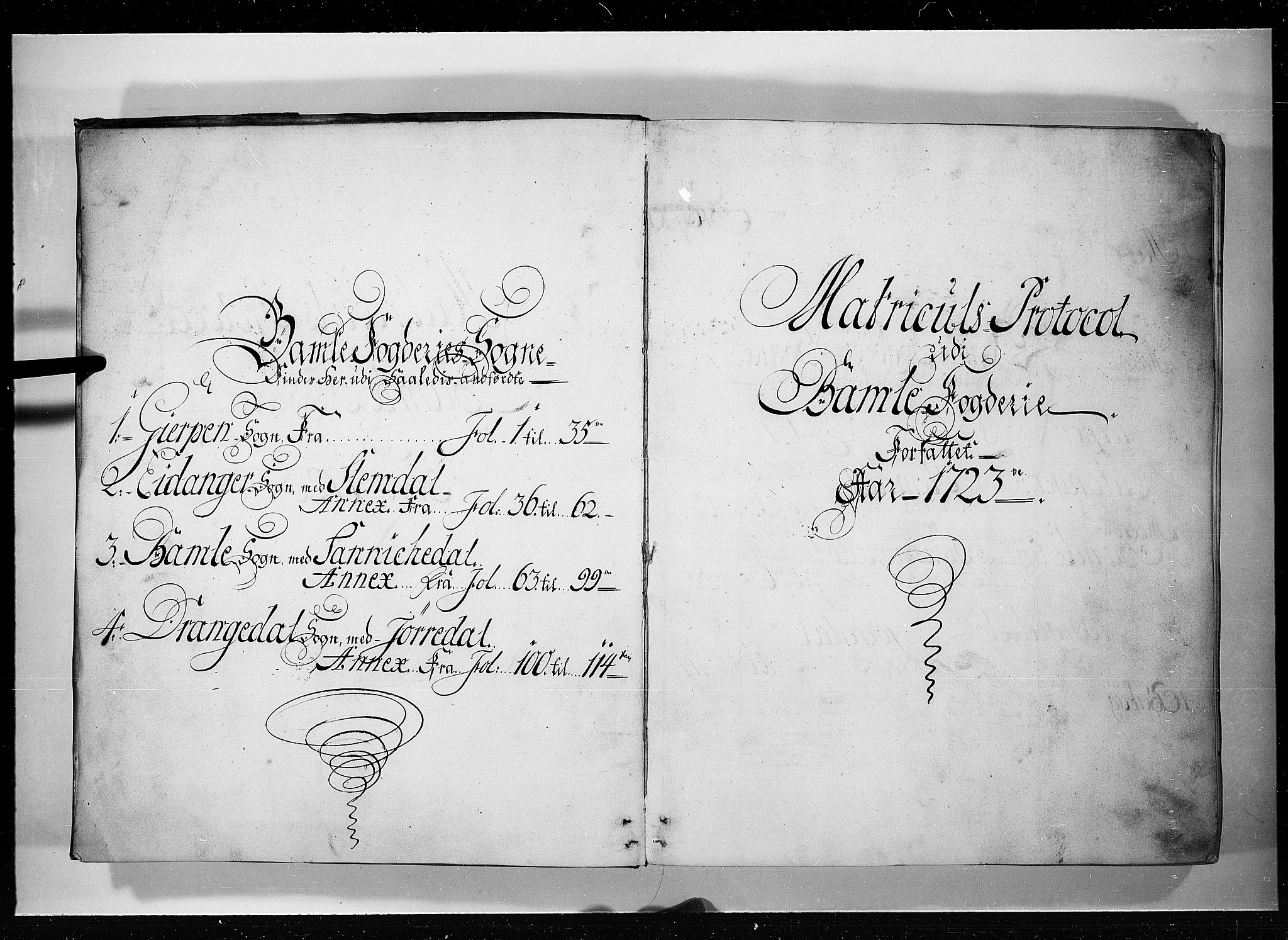 Rentekammeret inntil 1814, Realistisk ordnet avdeling, AV/RA-EA-4070/N/Nb/Nbf/L0119: Bamble eksaminasjonsprotokoll, 1723