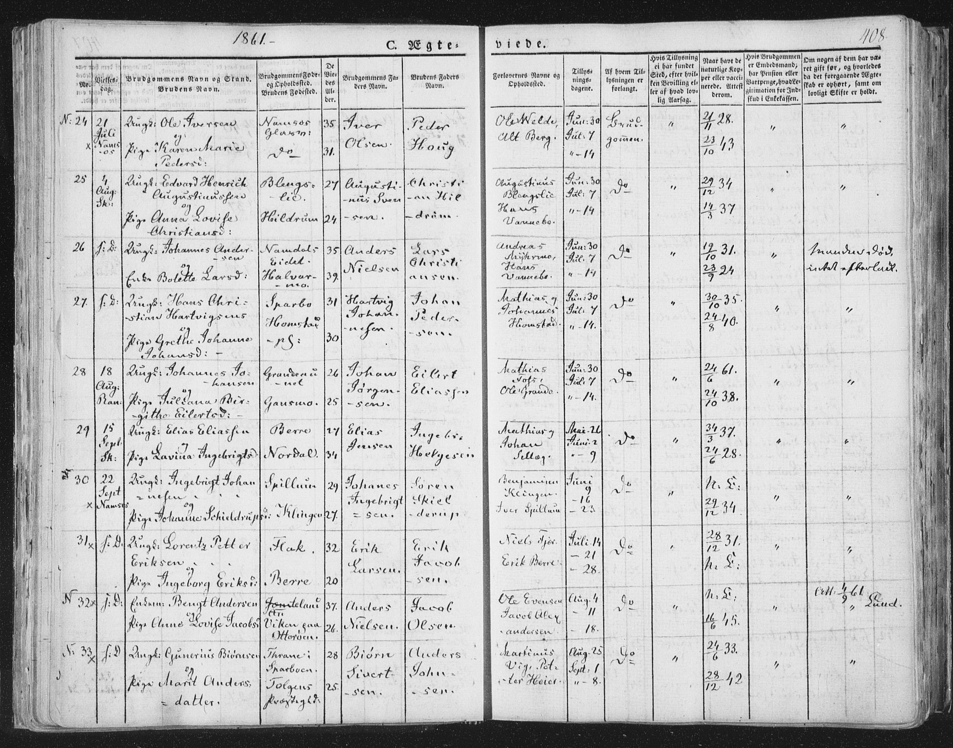 Ministerialprotokoller, klokkerbøker og fødselsregistre - Nord-Trøndelag, AV/SAT-A-1458/764/L0552: Parish register (official) no. 764A07b, 1824-1865, p. 408