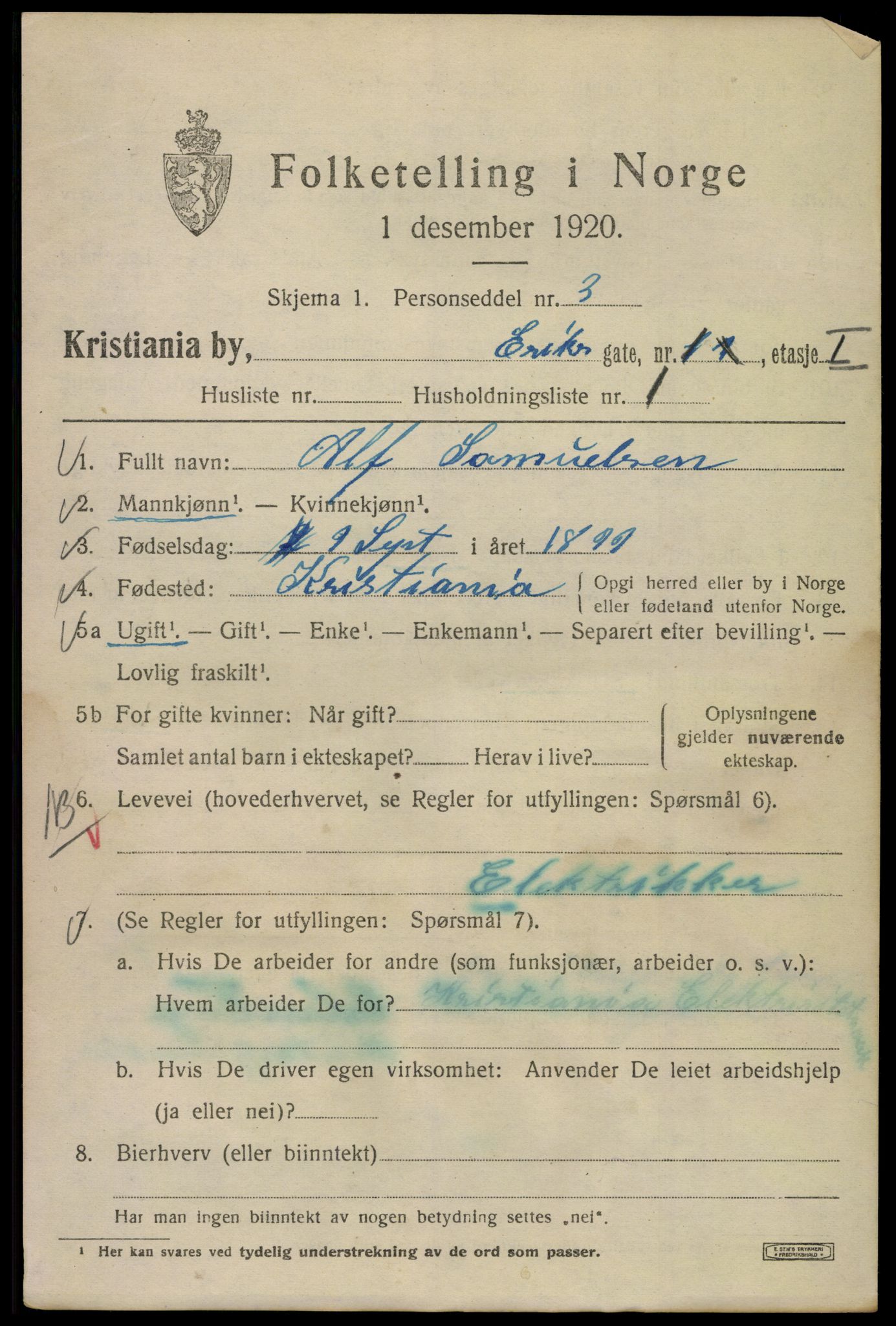 SAO, 1920 census for Kristiania, 1920, p. 219461
