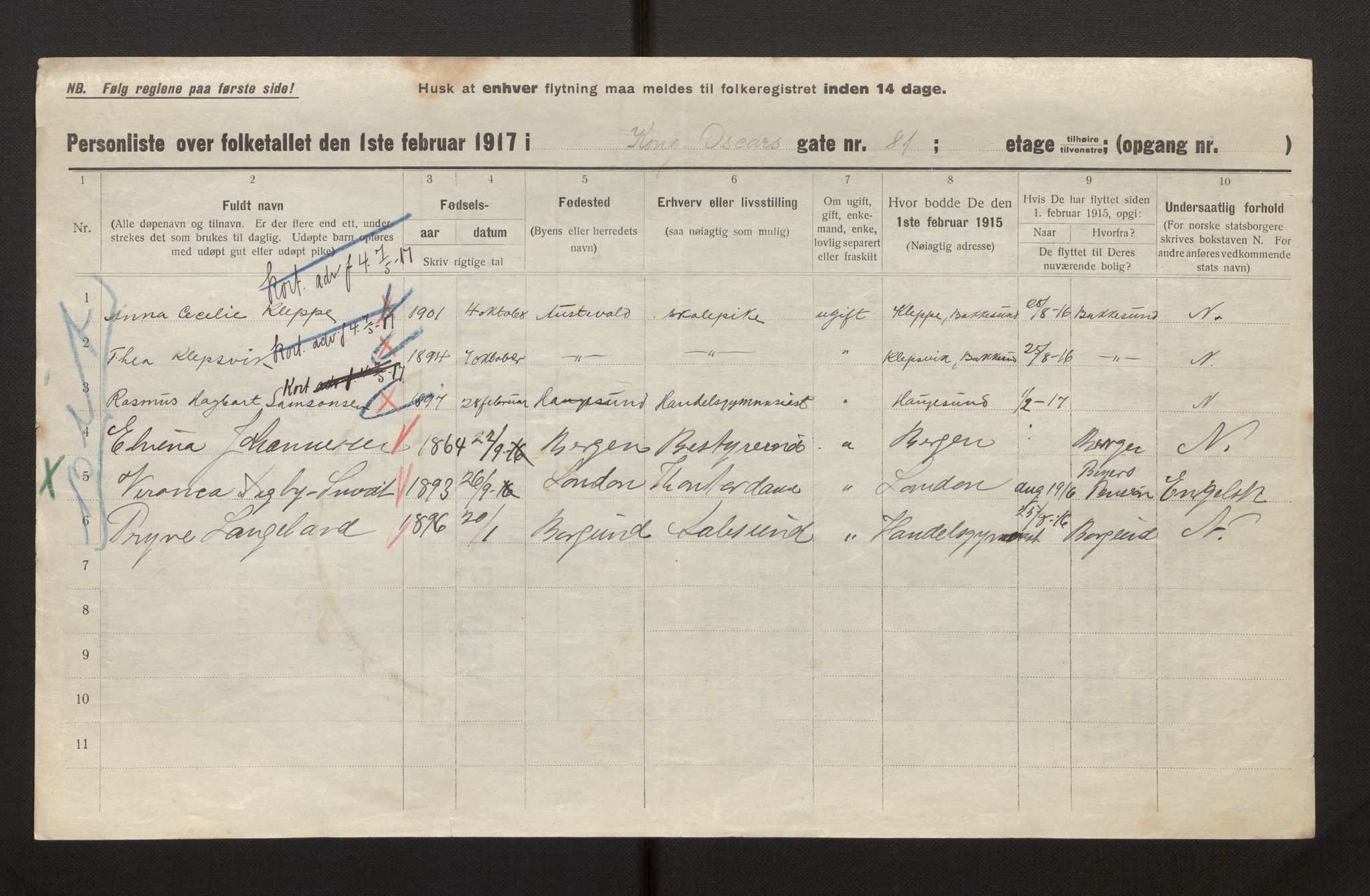 SAB, Municipal Census 1917 for Bergen, 1917, p. 19398