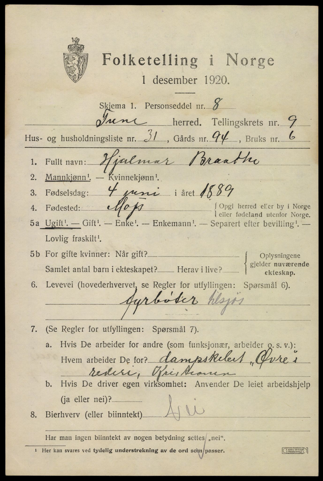 SAO, 1920 census for Tune, 1920, p. 9782