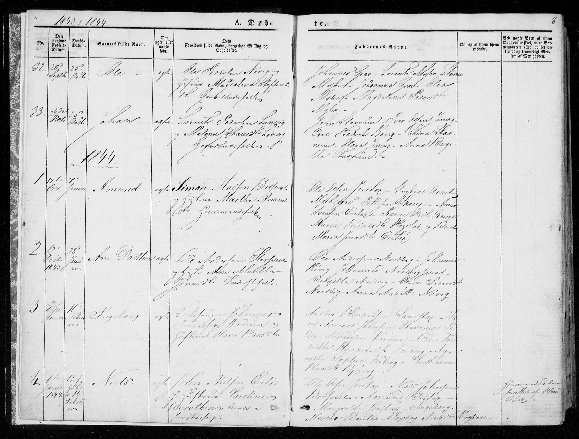 Ministerialprotokoller, klokkerbøker og fødselsregistre - Nord-Trøndelag, SAT/A-1458/722/L0218: Parish register (official) no. 722A05, 1843-1868, p. 8