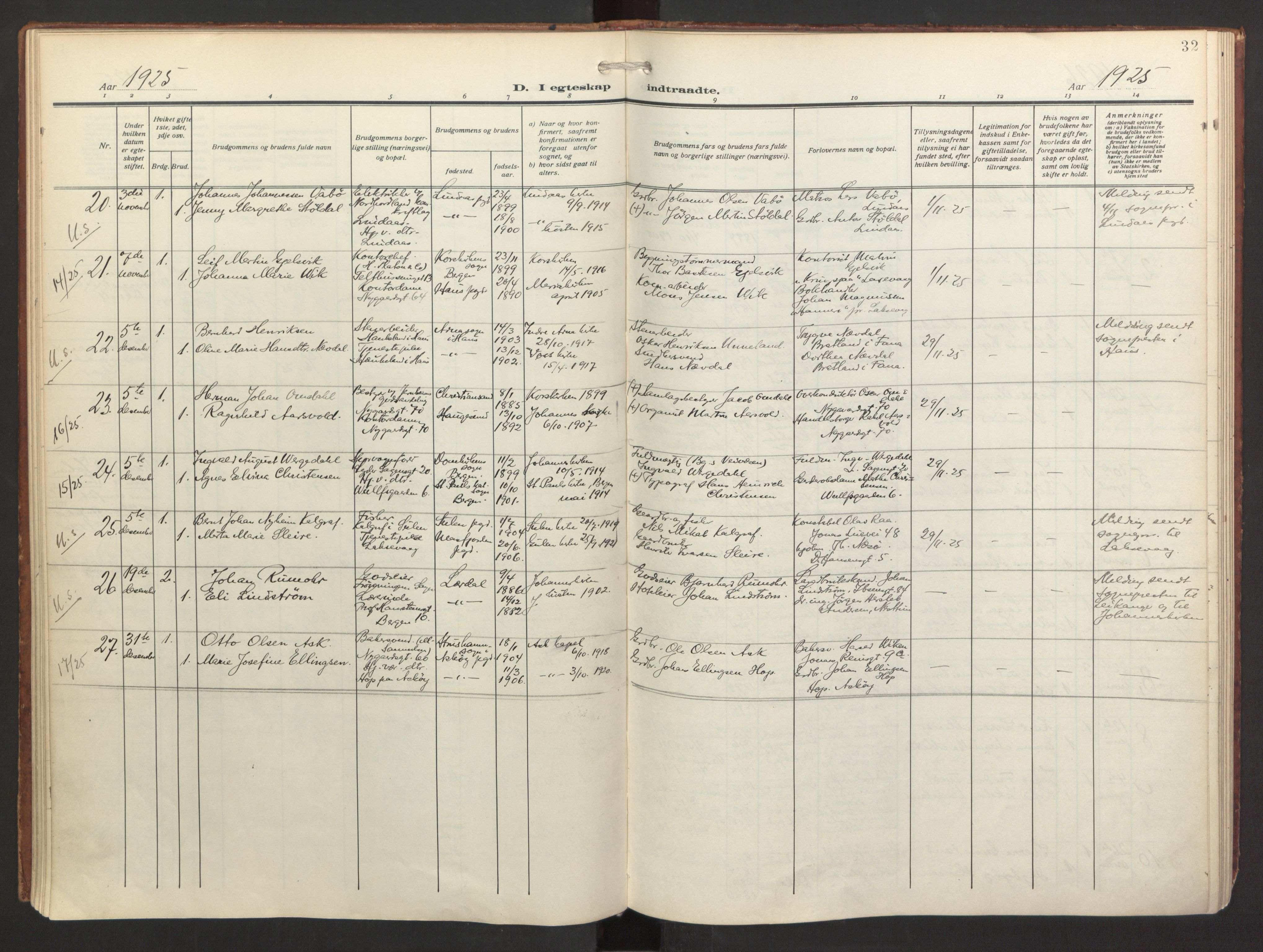 St. Jacob sokneprestembete, AV/SAB-A-78001/H/Haa/L0005: Parish register (official) no. C 1, 1917-1951, p. 32