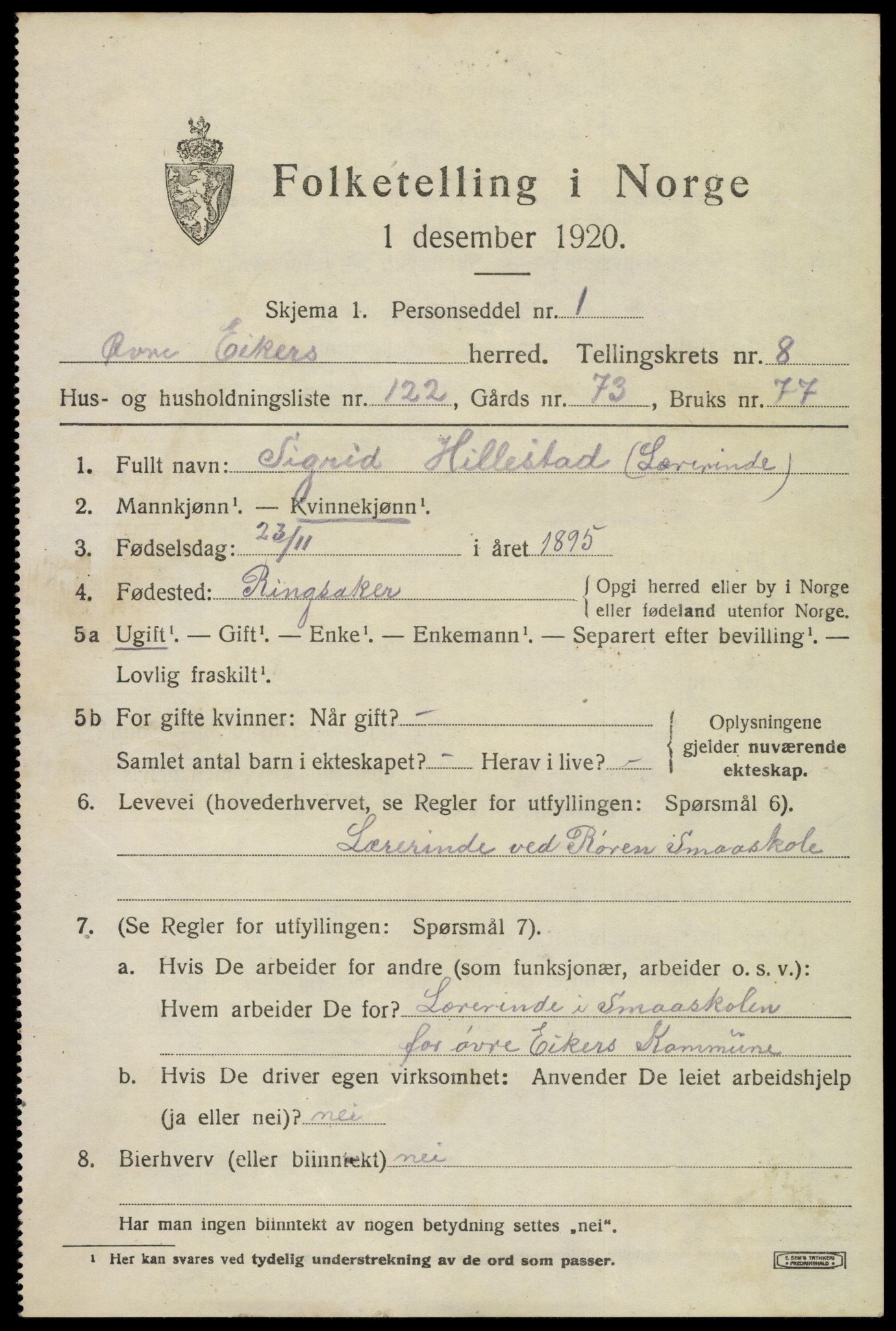 SAKO, 1920 census for Øvre Eiker, 1920, p. 15348