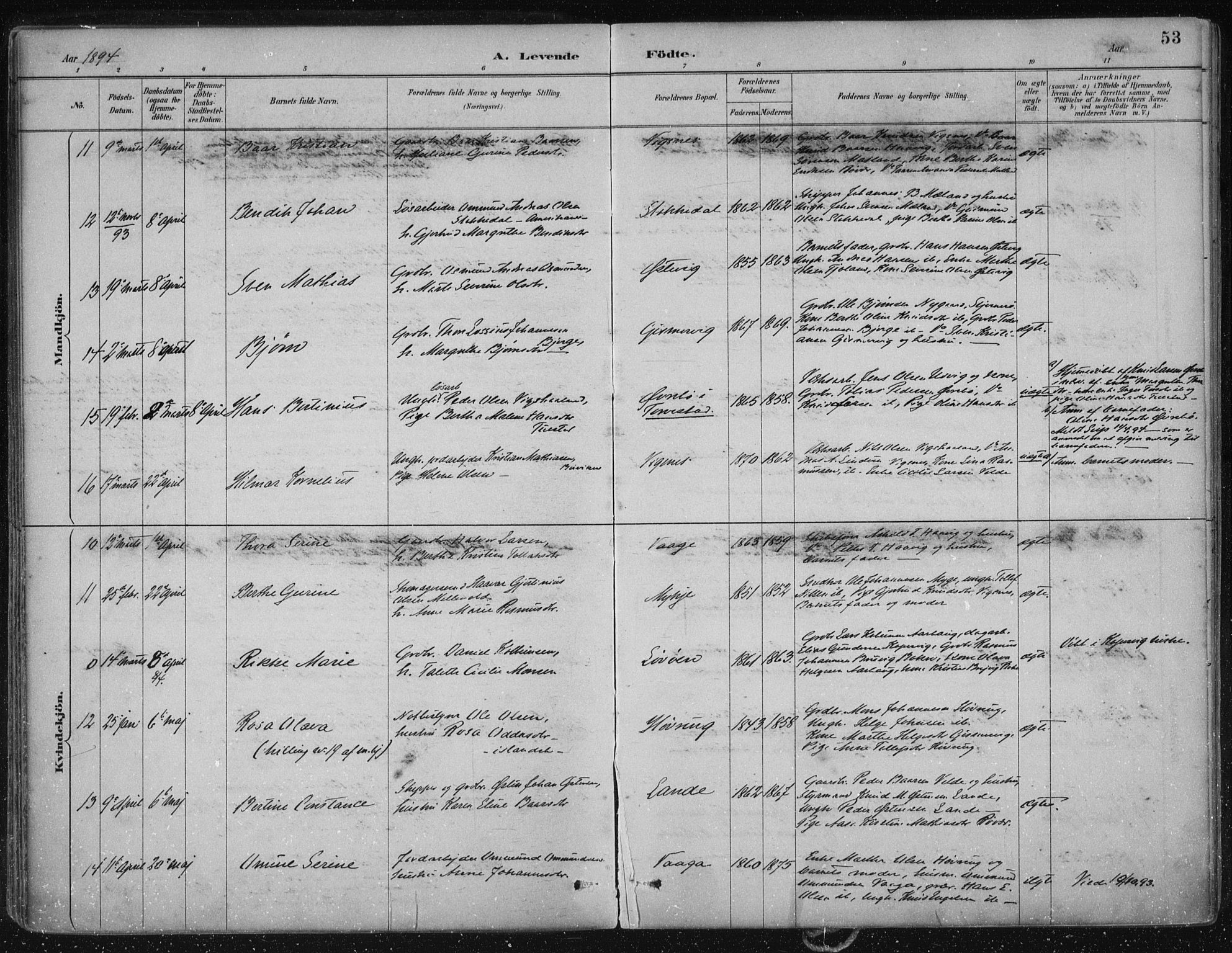 Avaldsnes sokneprestkontor, AV/SAST-A -101851/H/Ha/Haa/L0017: Parish register (official) no. A 17, 1889-1920, p. 53