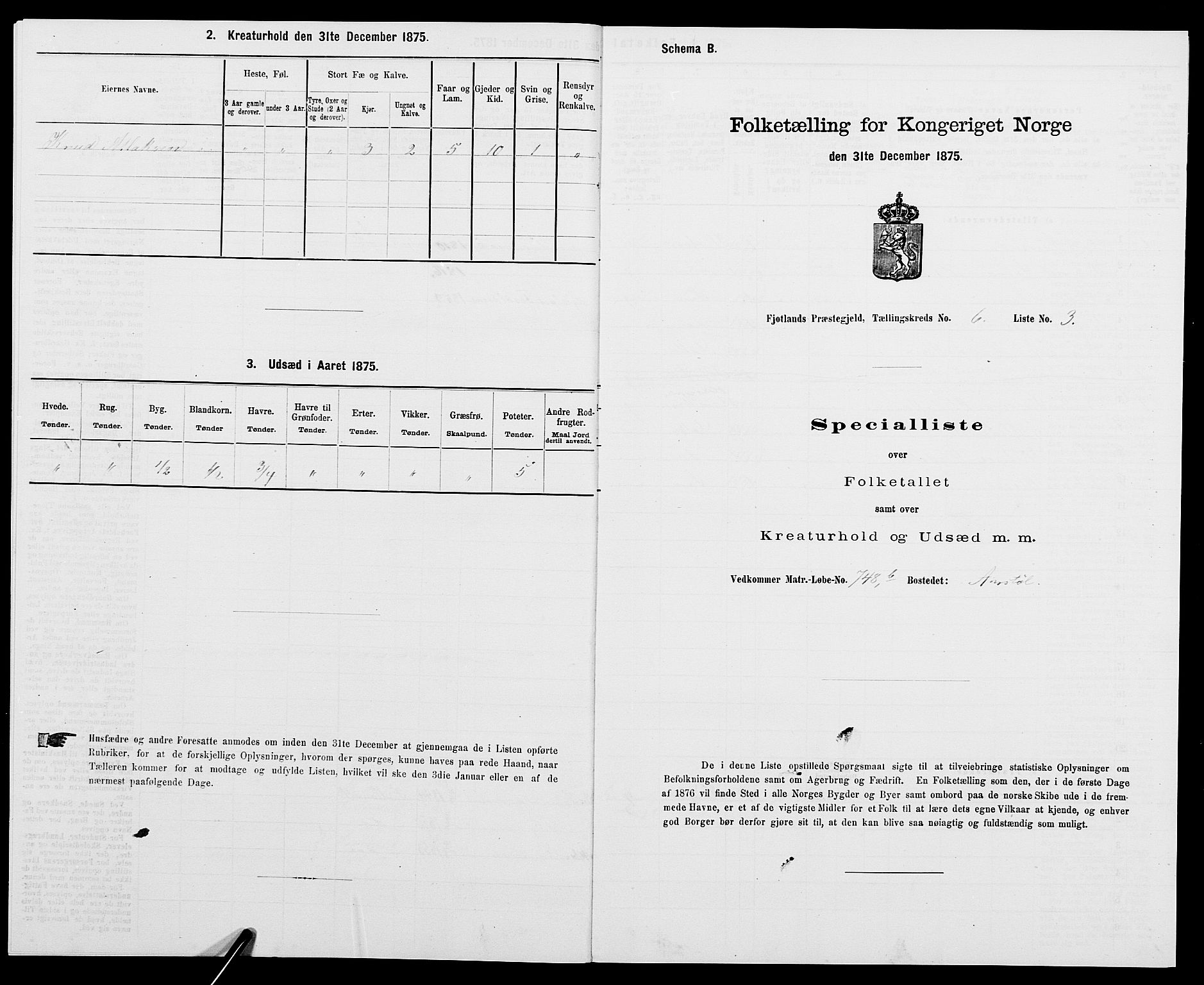 SAK, 1875 census for 1036P Fjotland, 1875, p. 355
