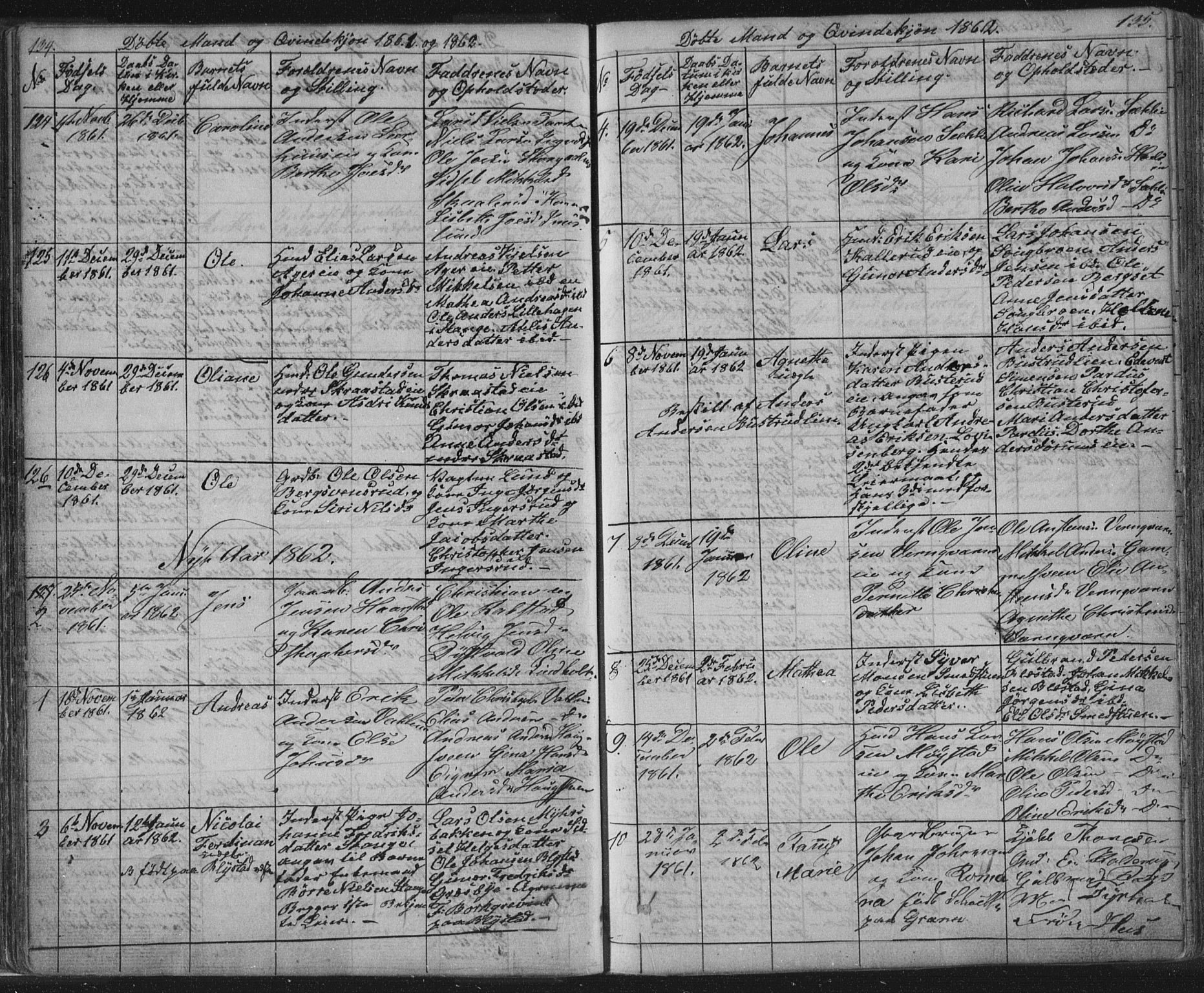 Vang prestekontor, Hedmark, SAH/PREST-008/H/Ha/Hab/L0010A: Parish register (copy) no. 10a, 1854-1896, p. 134-135