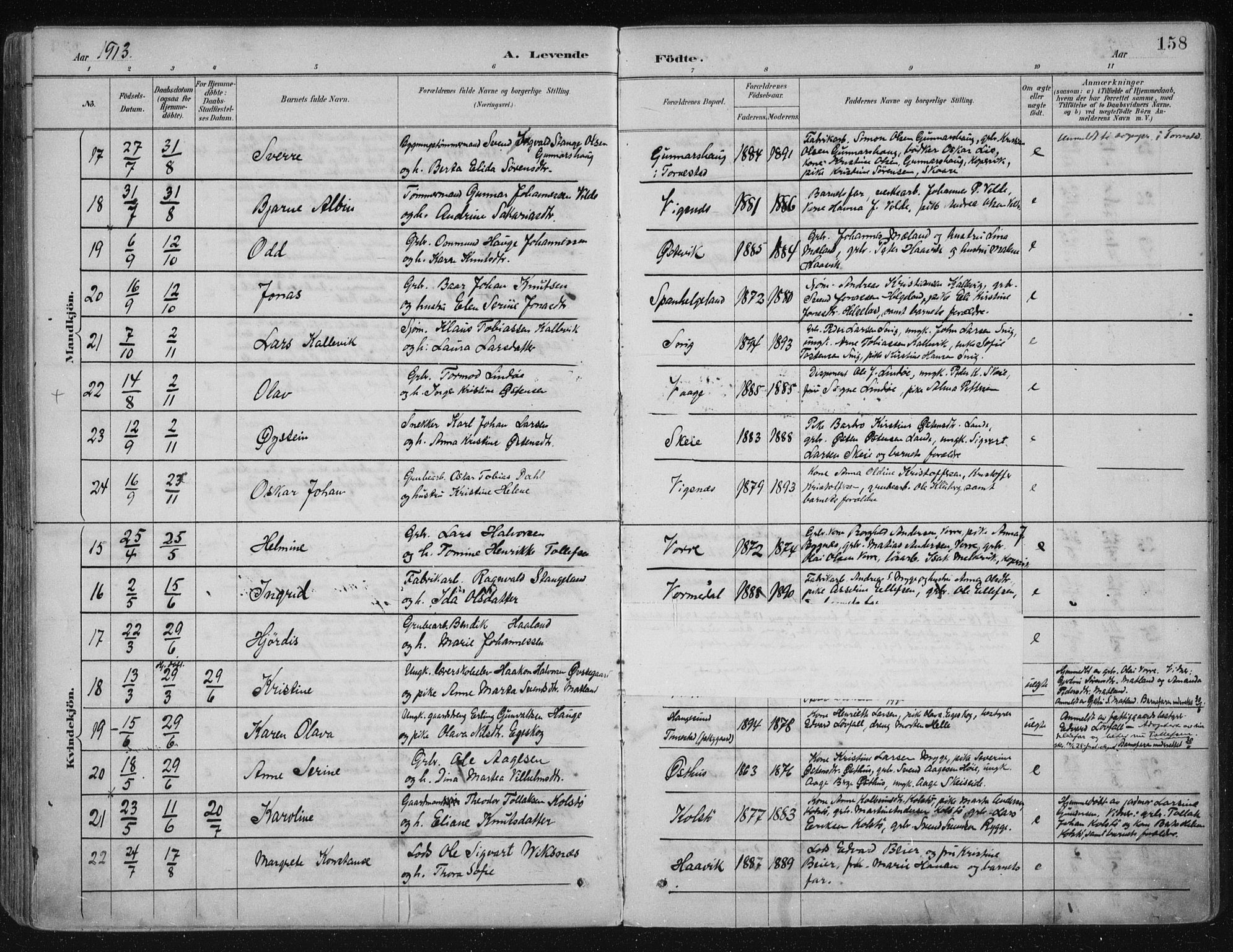 Avaldsnes sokneprestkontor, AV/SAST-A -101851/H/Ha/Haa/L0017: Parish register (official) no. A 17, 1889-1920, p. 158