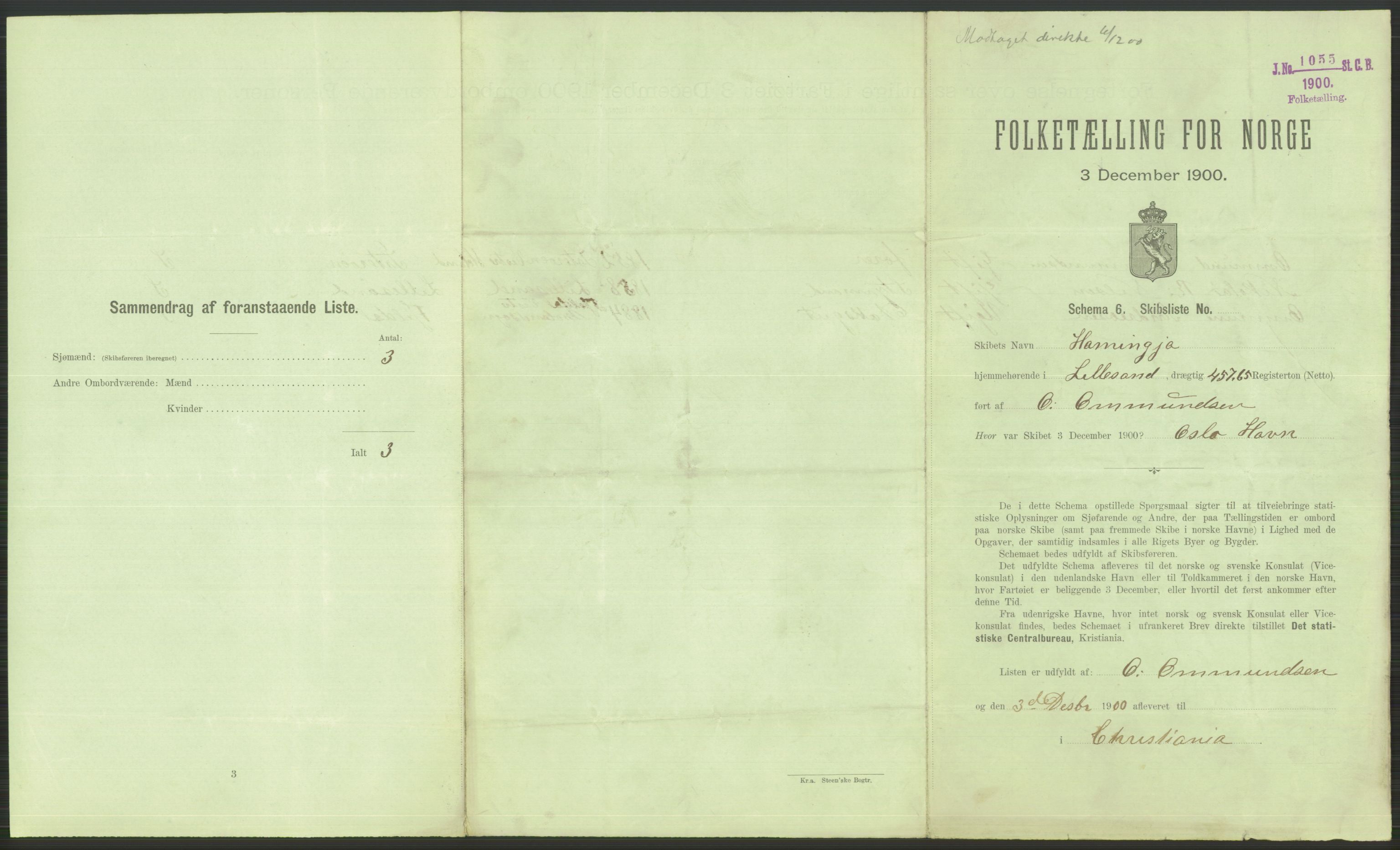 RA, 1900 Census - ship lists from ships in Norwegian harbours, harbours abroad and at sea, 1900, p. 369