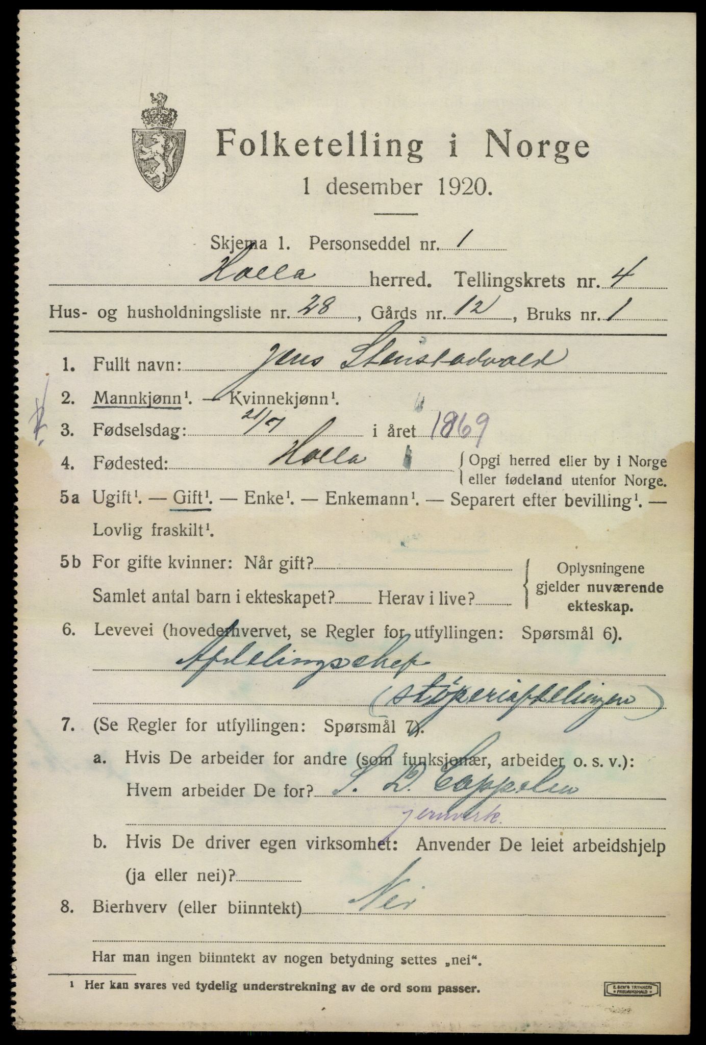 SAKO, 1920 census for Holla, 1920, p. 3979