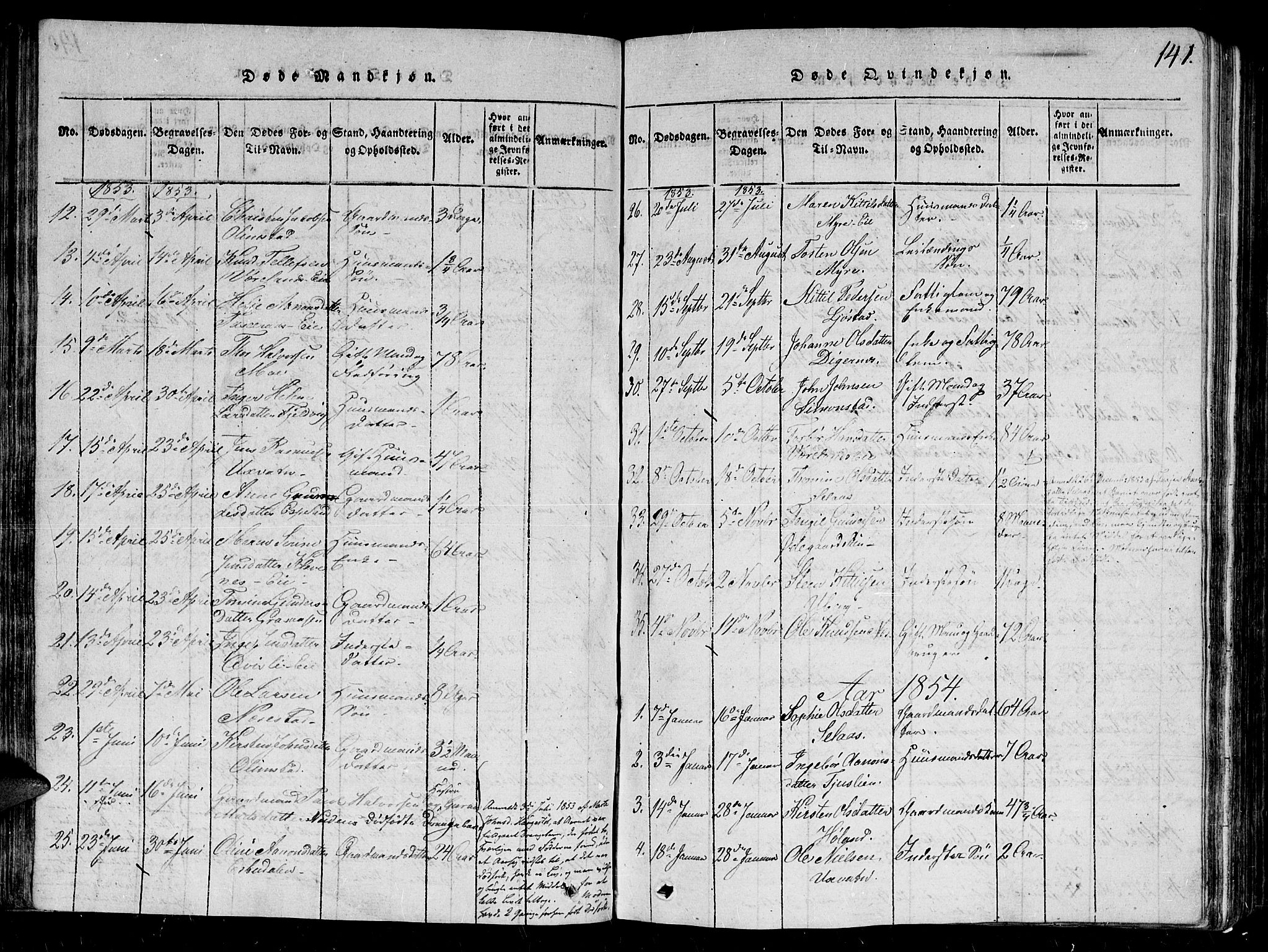 Gjerstad sokneprestkontor, SAK/1111-0014/F/Fb/Fbb/L0001: Parish register (copy) no. B 1, 1813-1863, p. 141