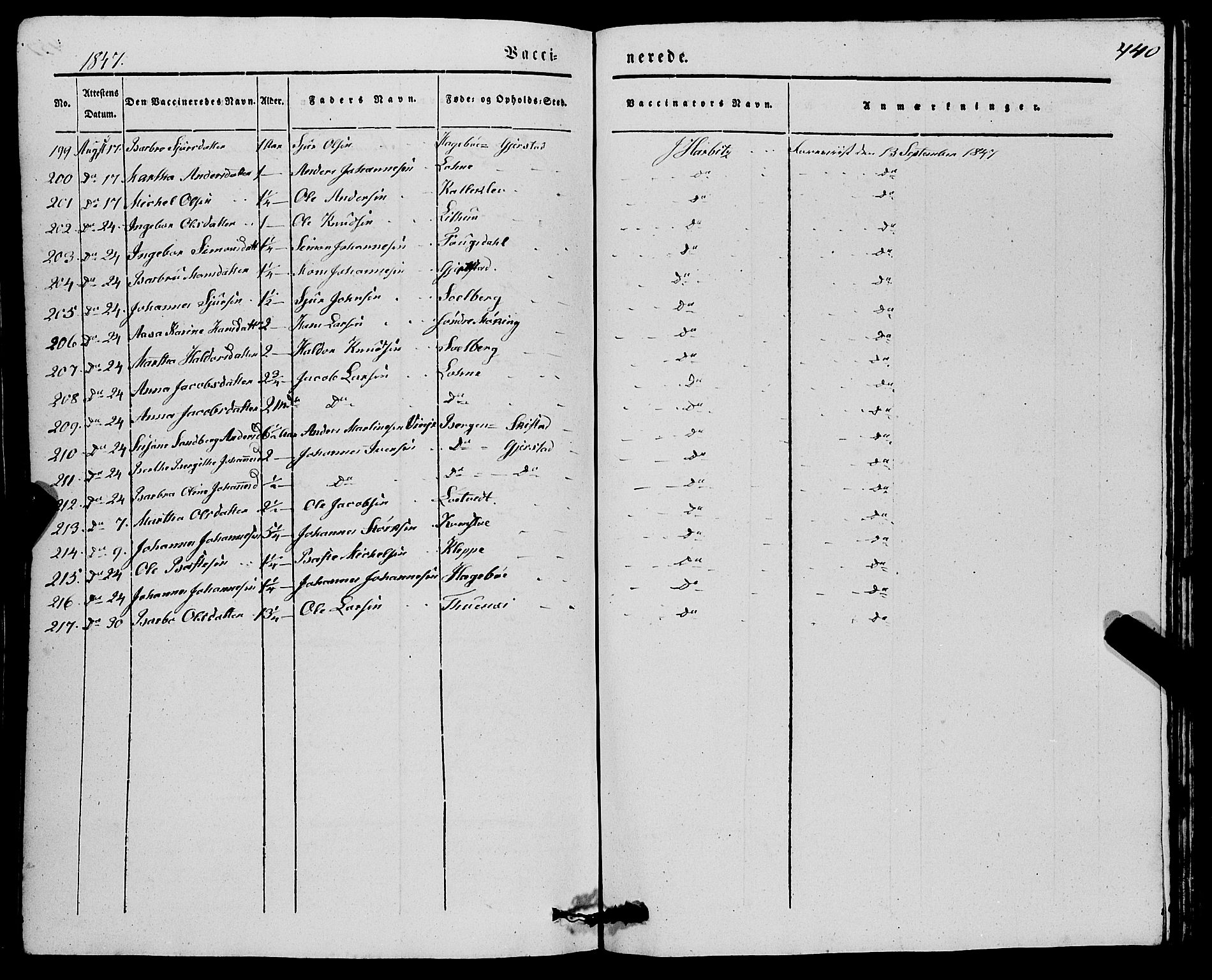 Haus sokneprestembete, AV/SAB-A-75601/H/Haa: Parish register (official) no. A 15, 1838-1847, p. 440