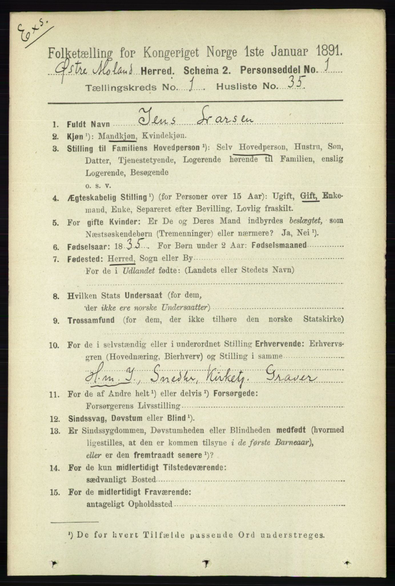 RA, Census 1891 for Nedenes amt: Gjenparter av personsedler for beslektede ektefeller, menn, 1891, p. 466