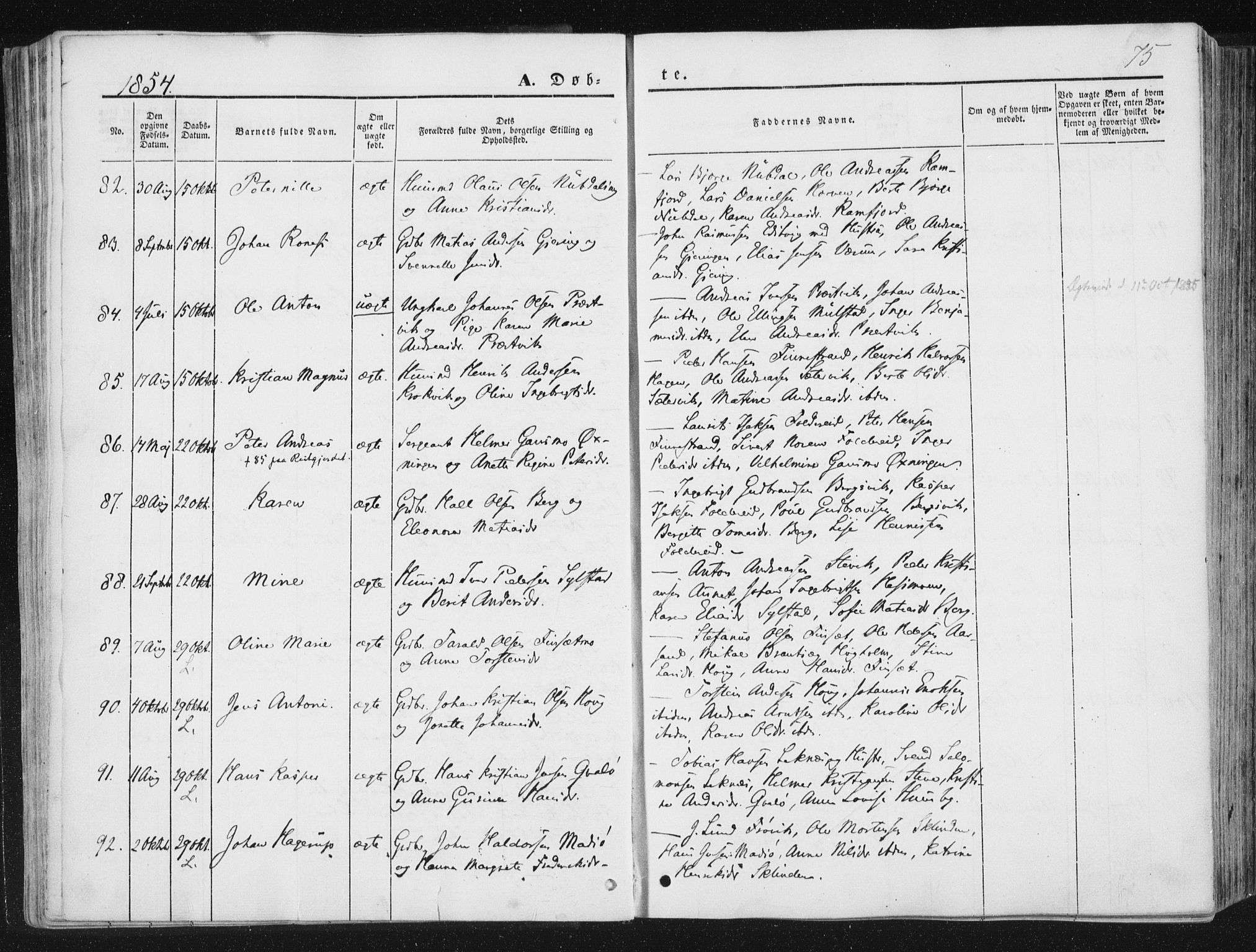 Ministerialprotokoller, klokkerbøker og fødselsregistre - Nord-Trøndelag, AV/SAT-A-1458/780/L0640: Parish register (official) no. 780A05, 1845-1856, p. 75