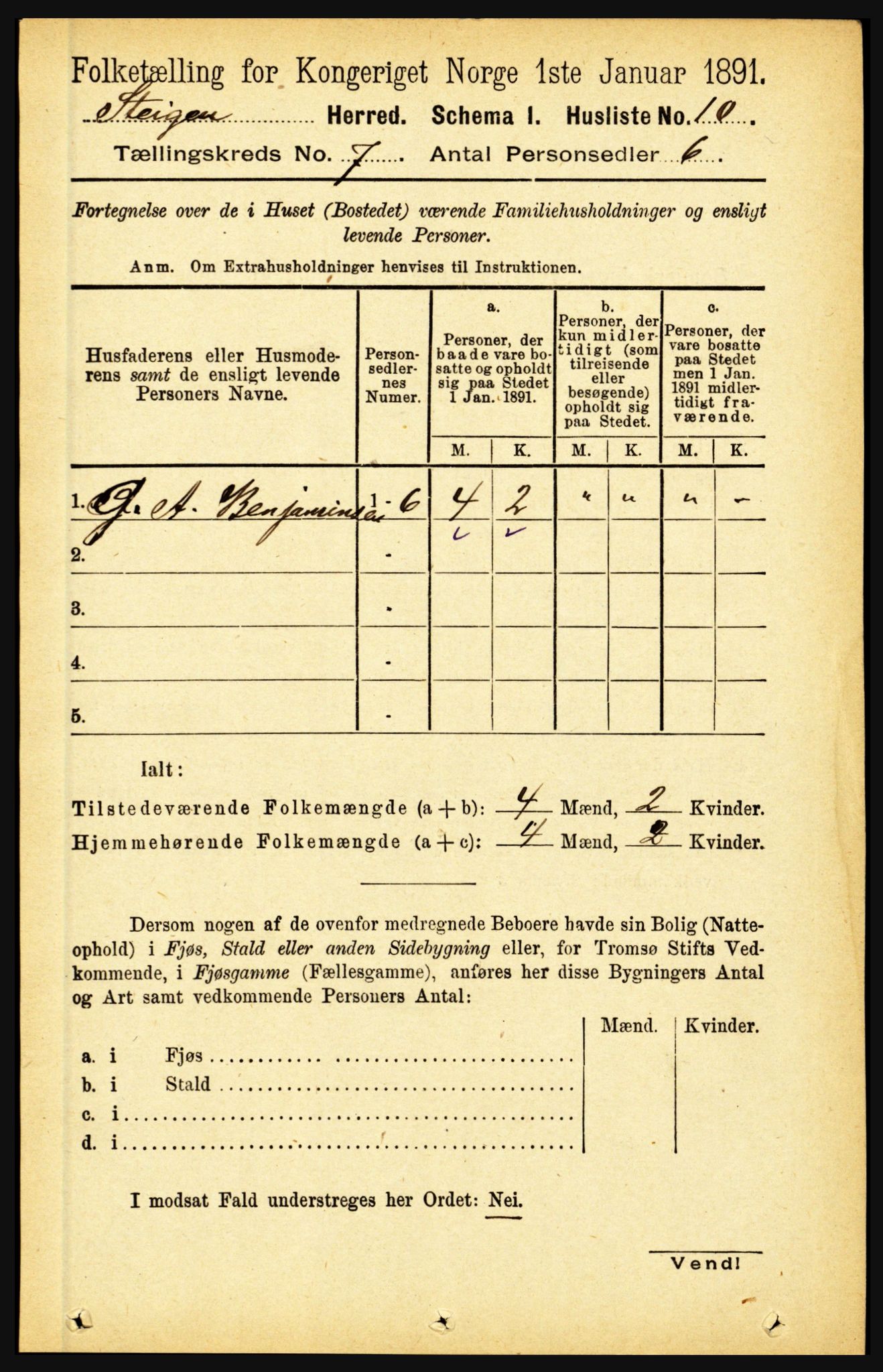 RA, 1891 census for 1848 Steigen, 1891, p. 2229