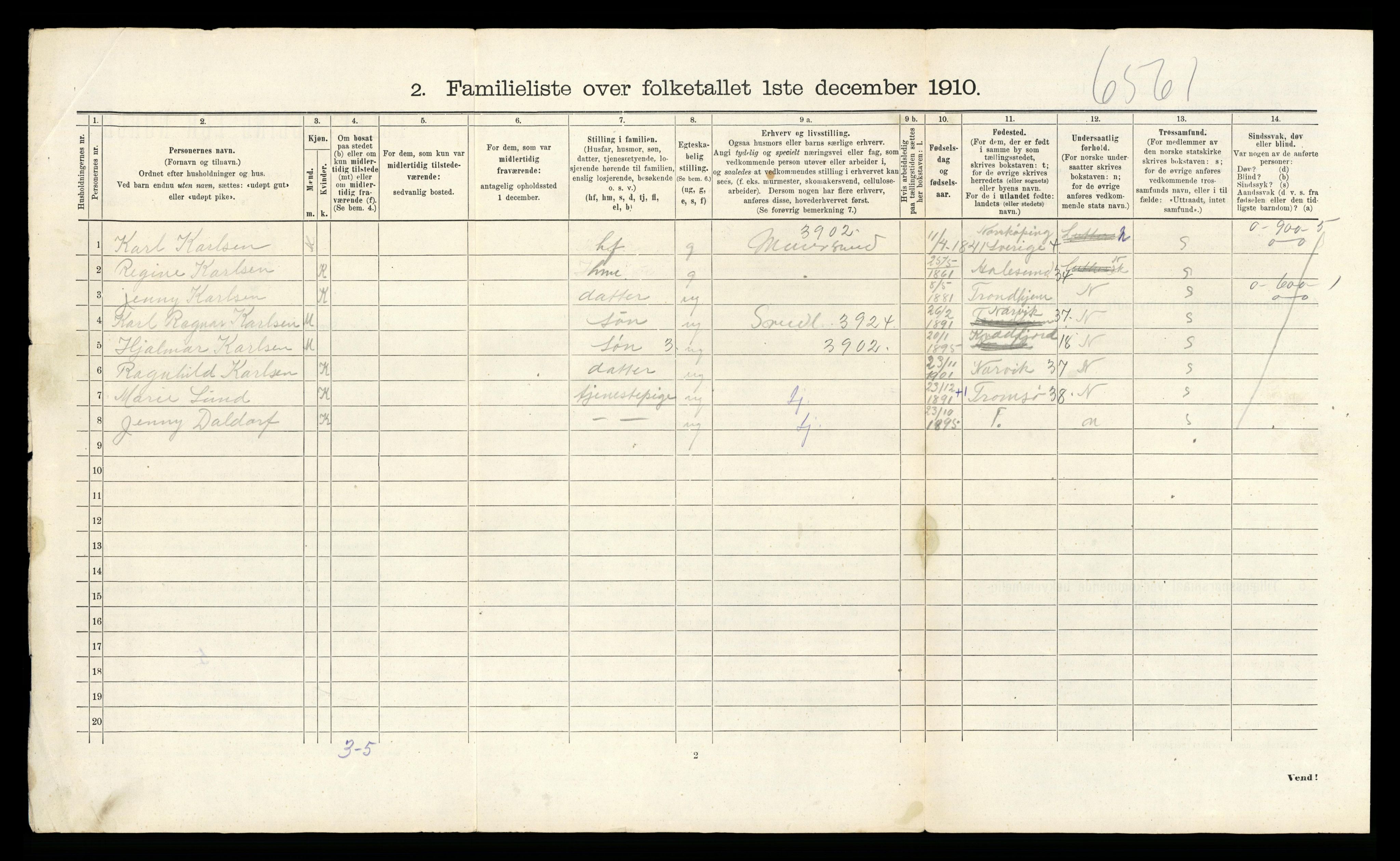 RA, 1910 census for Trondheim, 1910, p. 19564