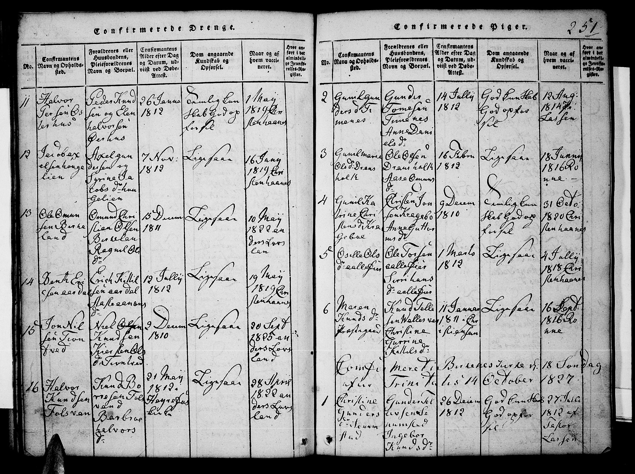 Tveit sokneprestkontor, AV/SAK-1111-0043/F/Fb/L0001: Parish register (copy) no. B 1, 1820-1834, p. 251