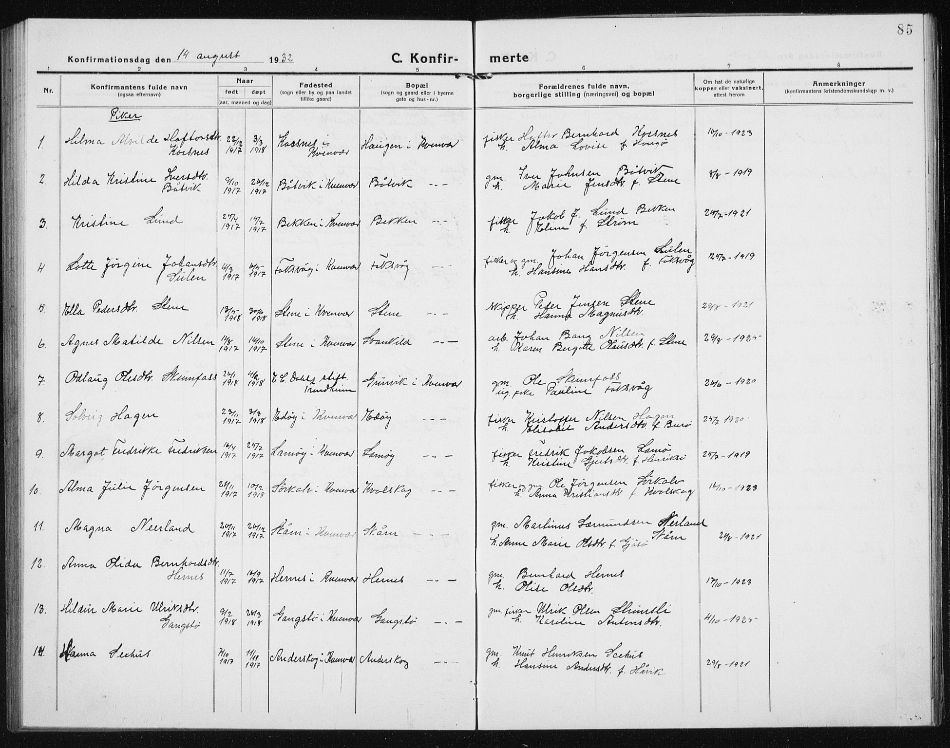 Ministerialprotokoller, klokkerbøker og fødselsregistre - Sør-Trøndelag, SAT/A-1456/635/L0554: Parish register (copy) no. 635C02, 1919-1942, p. 85