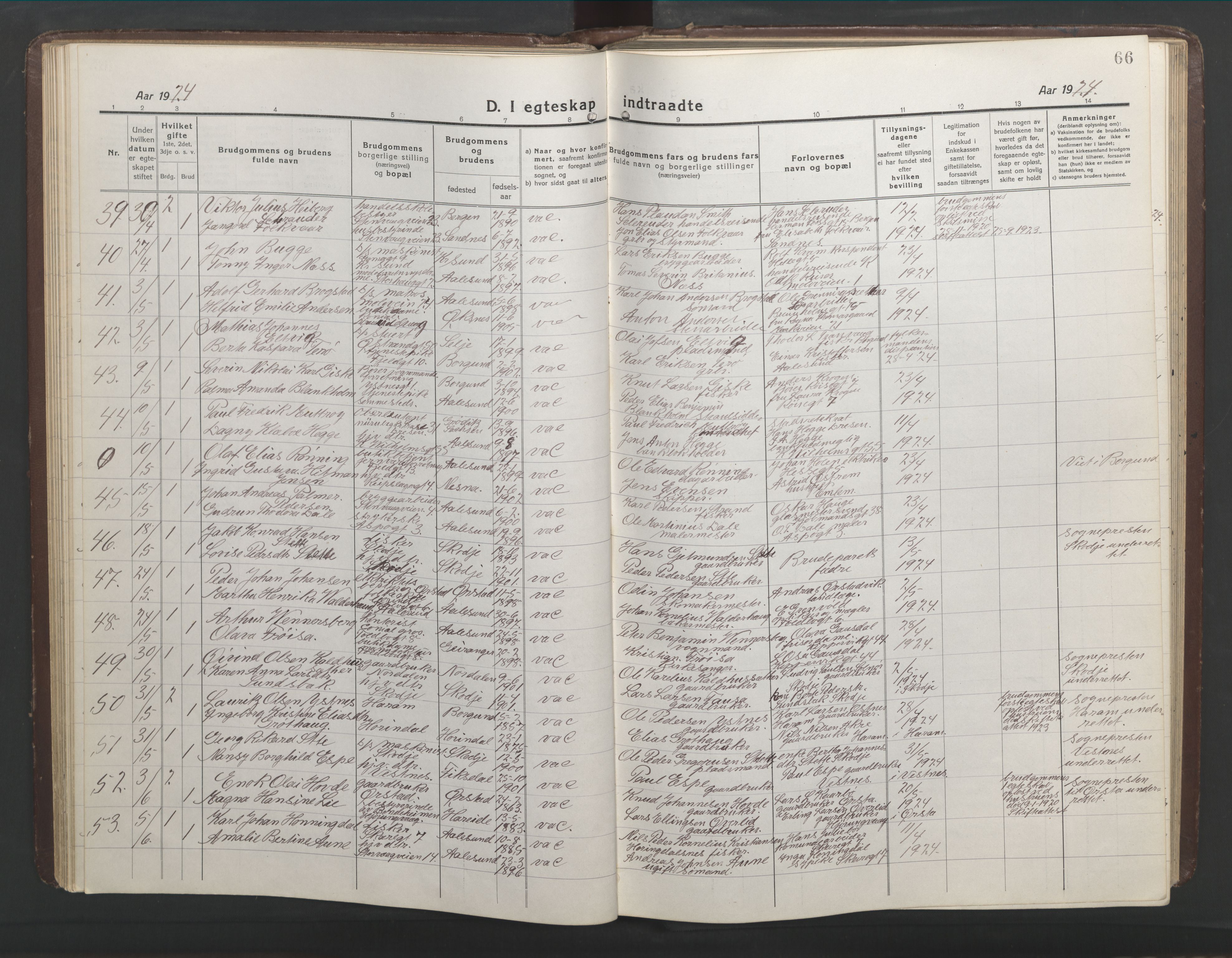 Ministerialprotokoller, klokkerbøker og fødselsregistre - Møre og Romsdal, AV/SAT-A-1454/529/L0473: Parish register (copy) no. 529C10, 1918-1941, p. 66