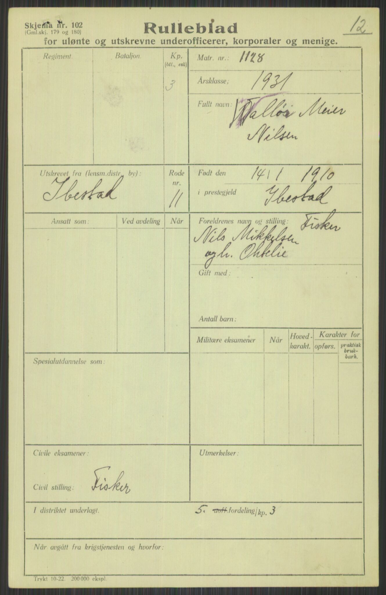 Forsvaret, Troms infanteriregiment nr. 16, AV/RA-RAFA-3146/P/Pa/L0015: Rulleblad for regimentets menige mannskaper, årsklasse 1931, 1931, p. 849