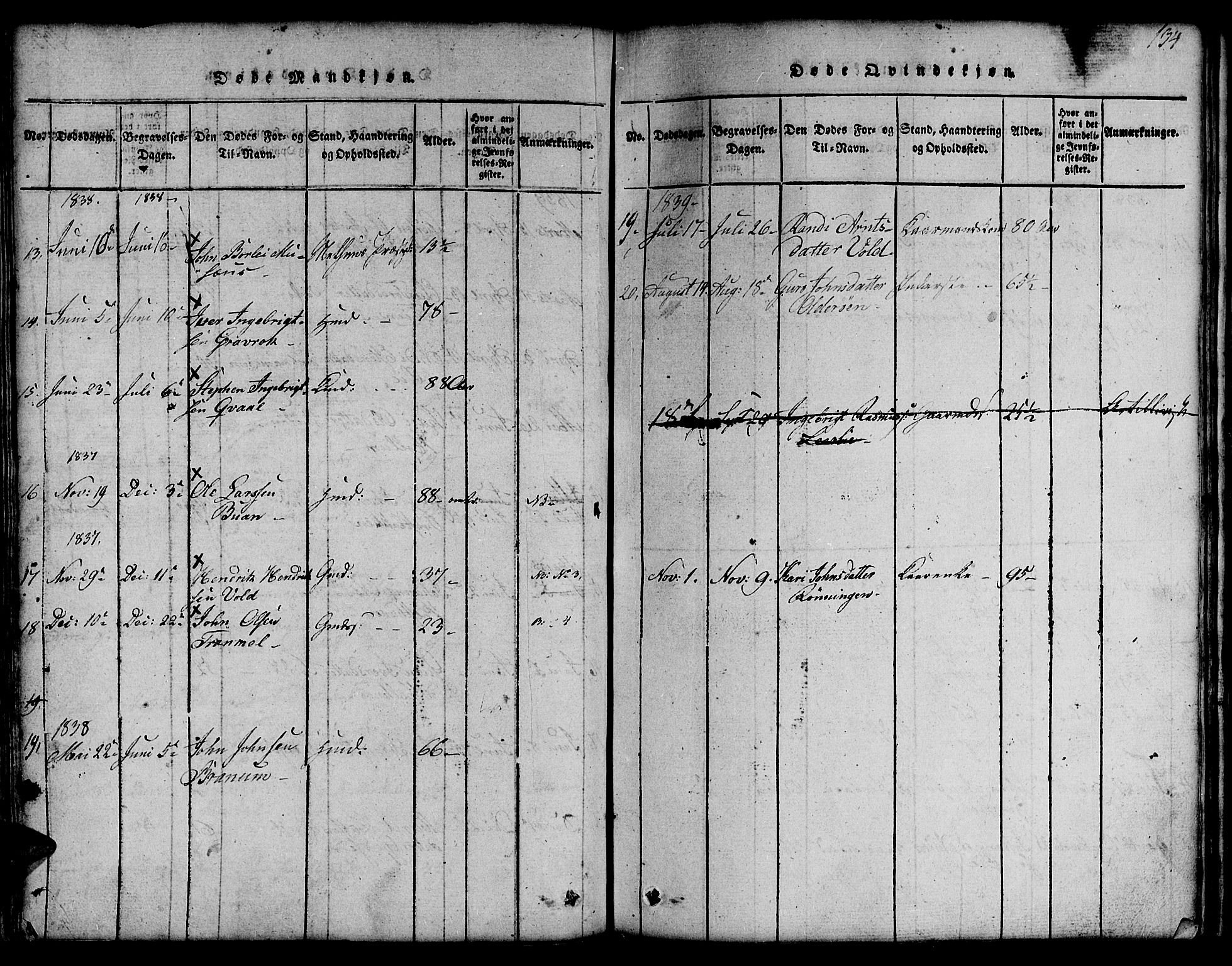 Ministerialprotokoller, klokkerbøker og fødselsregistre - Sør-Trøndelag, SAT/A-1456/691/L1092: Parish register (copy) no. 691C03, 1816-1852, p. 134