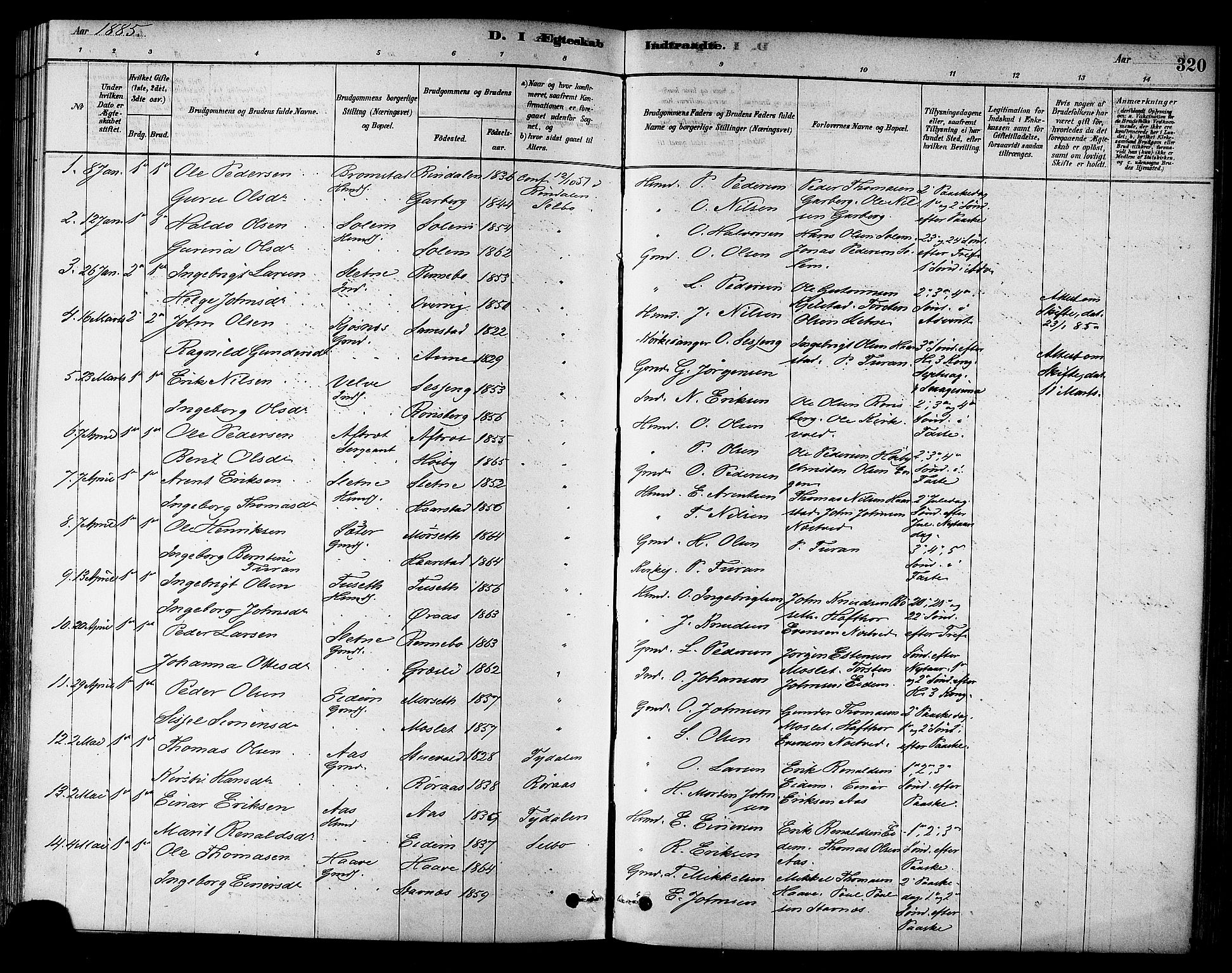 Ministerialprotokoller, klokkerbøker og fødselsregistre - Sør-Trøndelag, SAT/A-1456/695/L1148: Parish register (official) no. 695A08, 1878-1891, p. 320