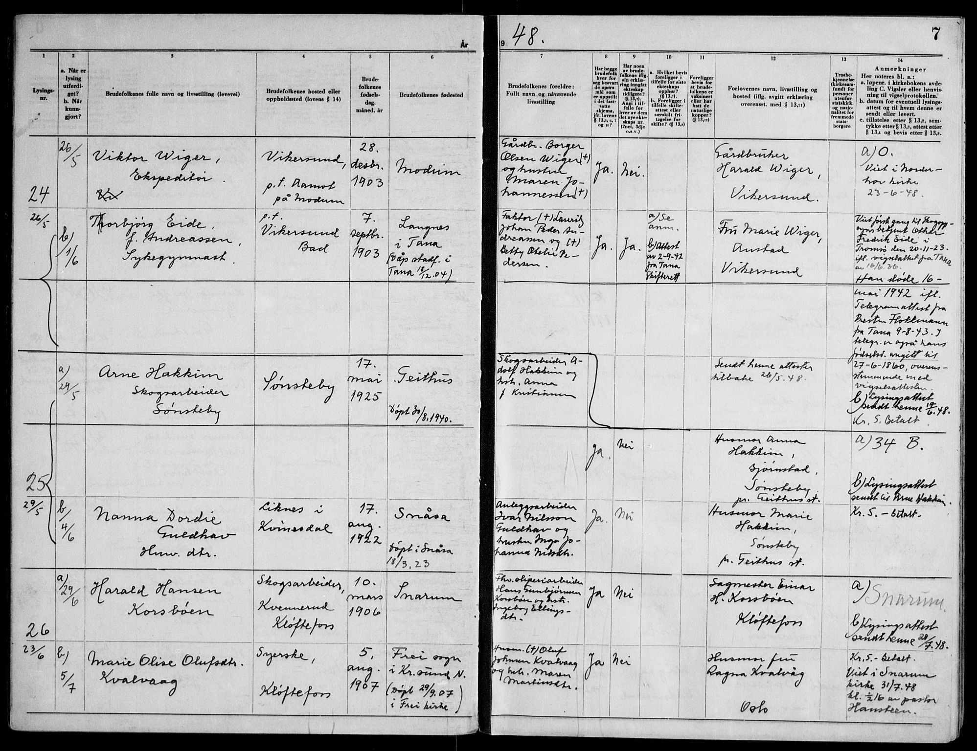 Modum kirkebøker, SAKO/A-234/H/Ha/L0005: Banns register no. I 5, 1949-1953, p. 7