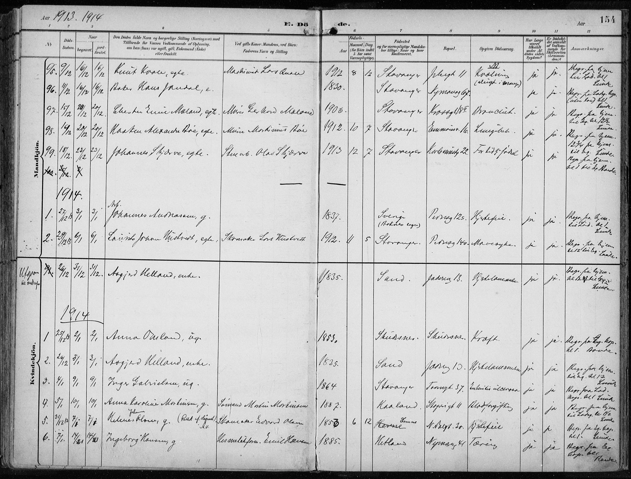 St. Johannes sokneprestkontor, AV/SAST-A-101814/001/30/30BA/L0005: Parish register (official) no. A 5, 1898-1919, p. 154