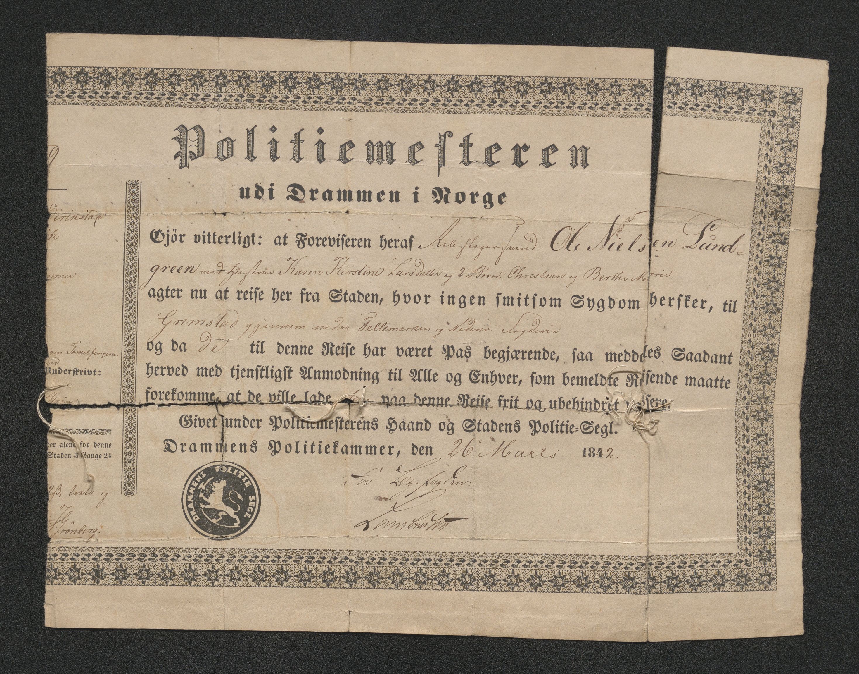 Drammen politikammer, AV/SAKO-A-623/I/Ia/Iab/L0007: Innleverte pass, 1843-1844, p. 51