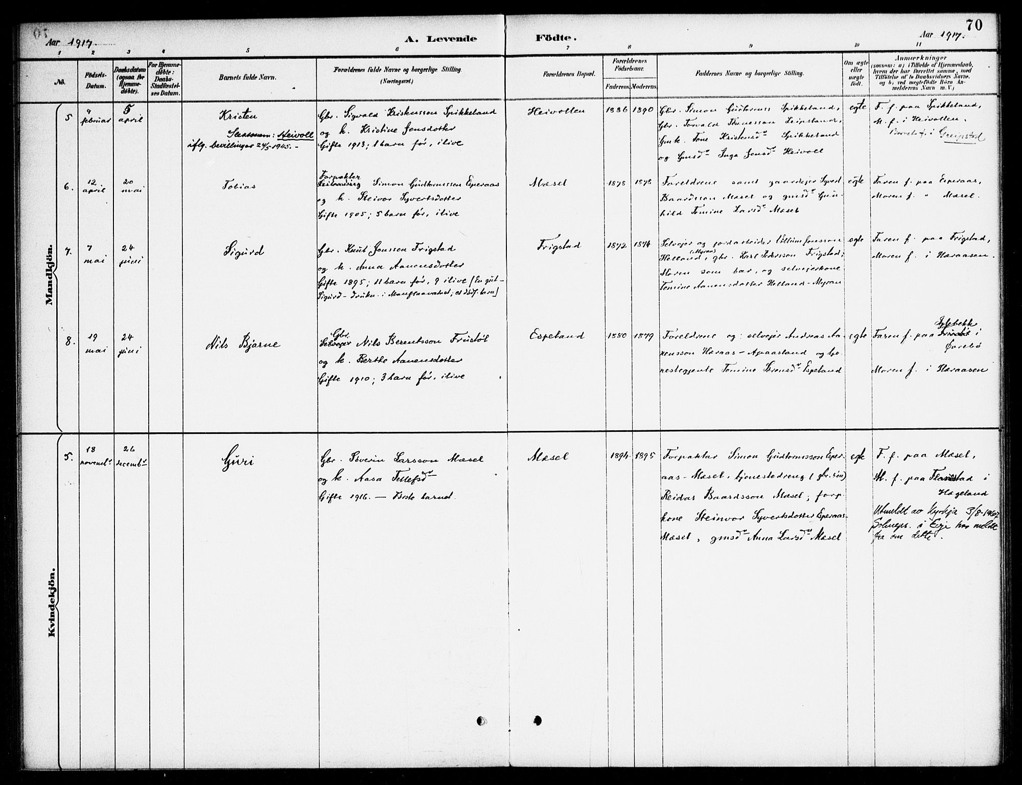 Bjelland sokneprestkontor, AV/SAK-1111-0005/F/Fa/Fab/L0004: Parish register (official) no. A 4, 1887-1920, p. 70