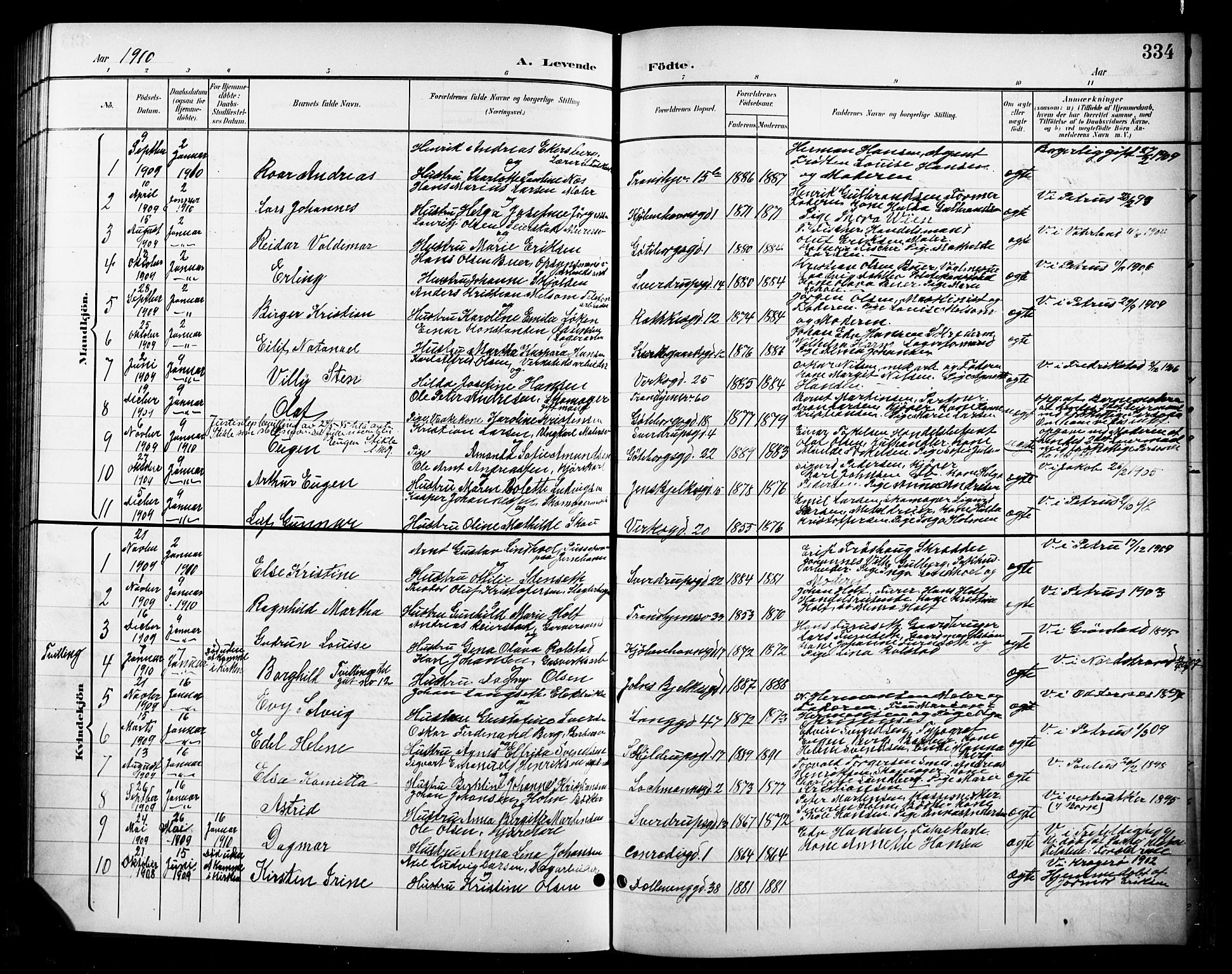 Petrus prestekontor Kirkebøker, AV/SAO-A-10872/G/Ga/L0003: Parish register (copy) no. 3, 1899-1913, p. 334