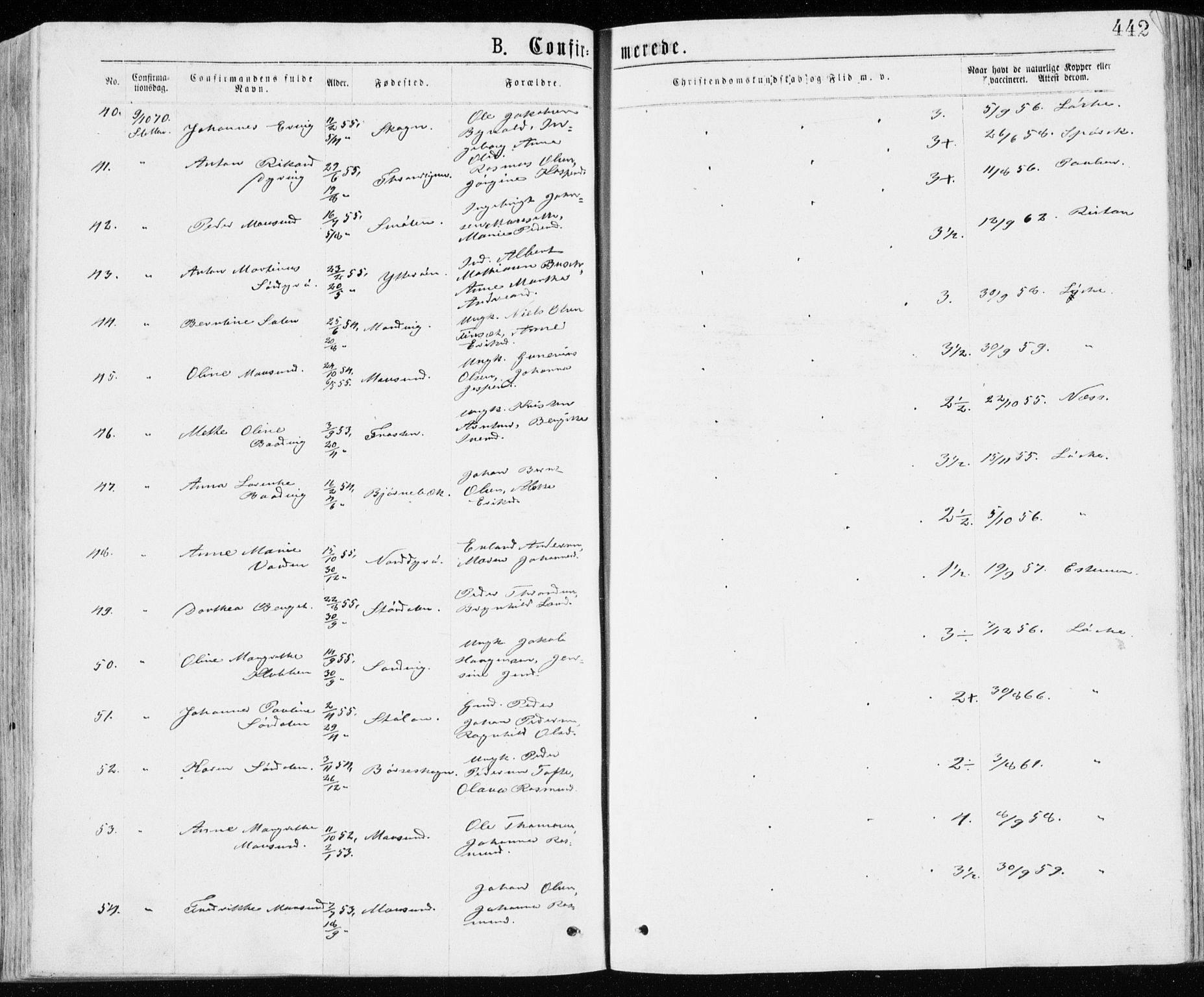 Ministerialprotokoller, klokkerbøker og fødselsregistre - Sør-Trøndelag, AV/SAT-A-1456/640/L0576: Parish register (official) no. 640A01, 1846-1876, p. 442